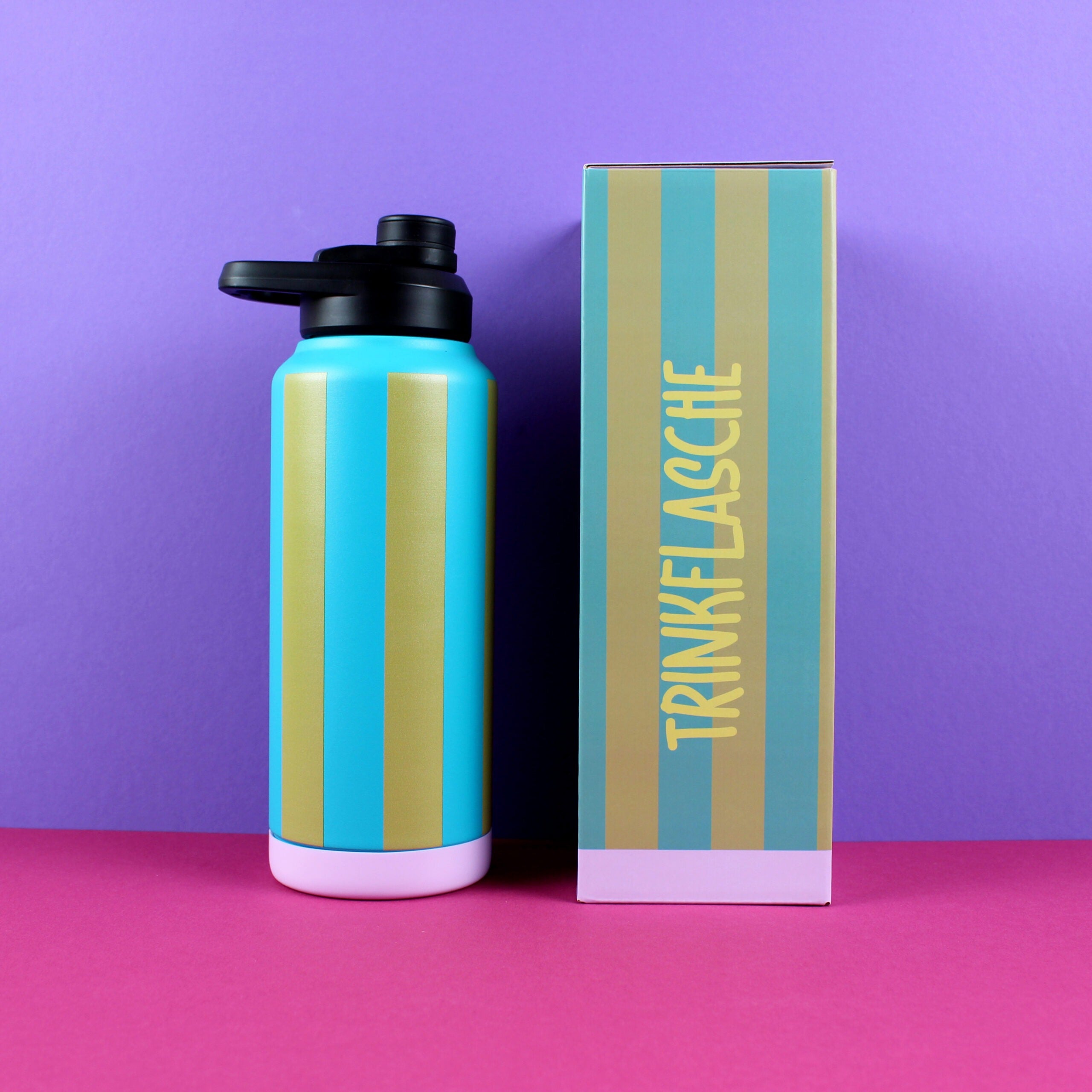 ava&yves - Trinkflasche Streifen Petrol/Gold 1000ml