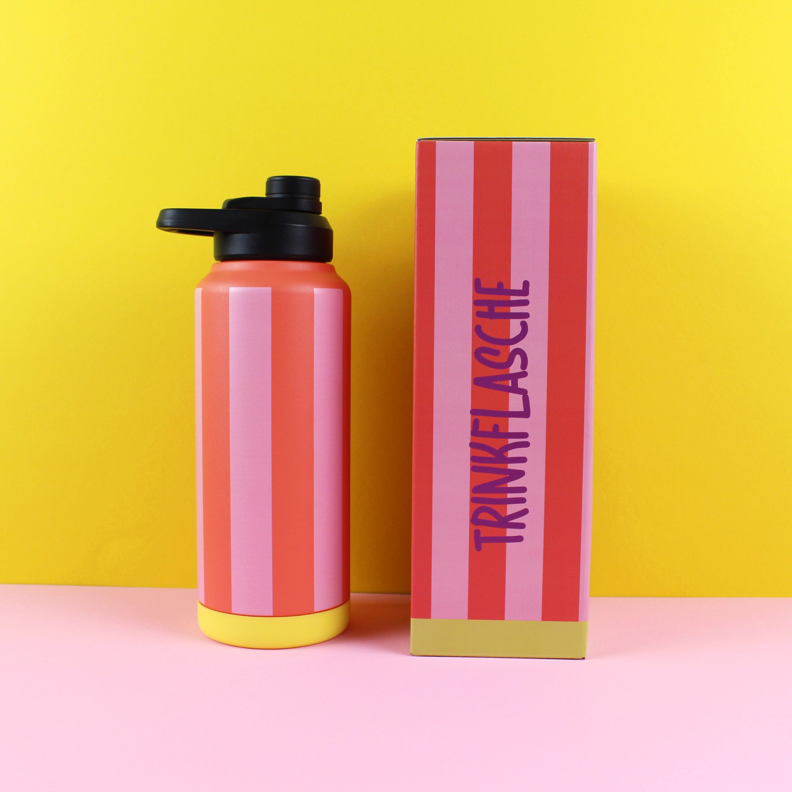 ava&yves - Trinkflasche Streifen Rosa/Rot 1000ml