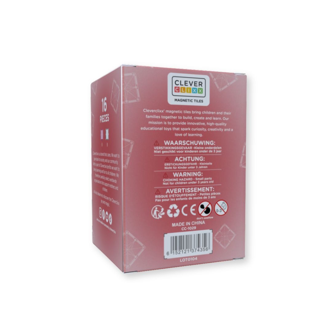 CleverClixx - Magnetbausteine Glitter Tiles Transparent/Pink