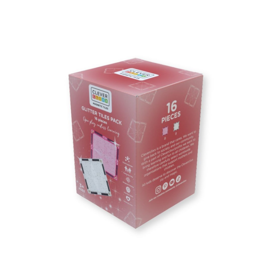 CleverClixx - Magnetbausteine Glitter Tiles Transparent/Pink