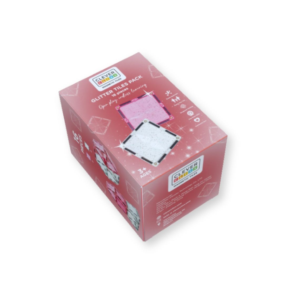CleverClixx - Magnetbausteine Glitter Tiles Transparent/Pink