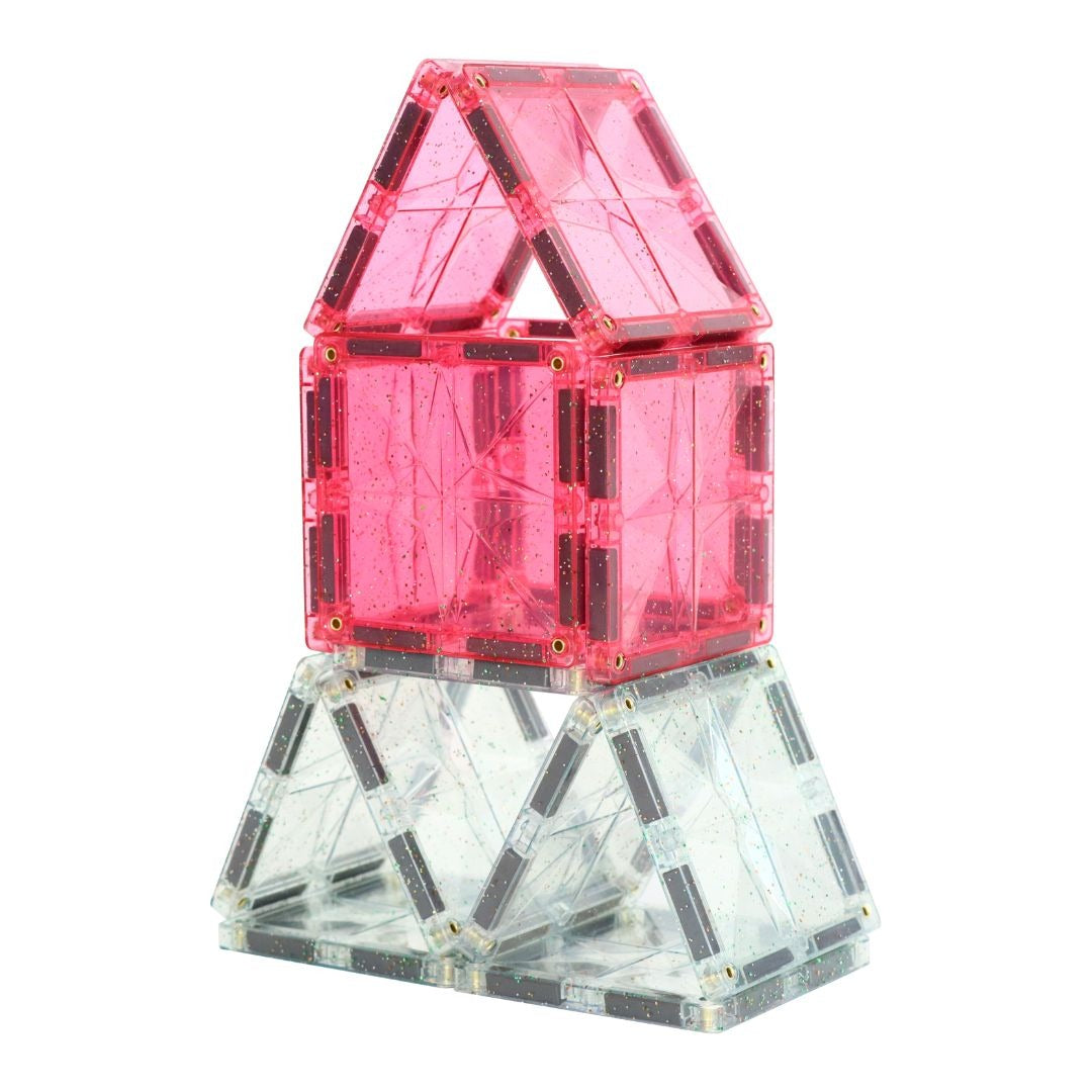 CleverClixx - Magnetbausteine Glitter Tiles Transparent/Pink