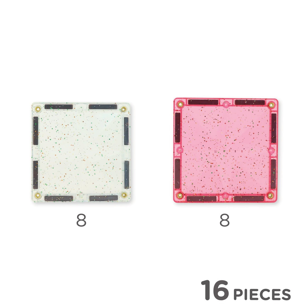 CleverClixx - Magnetbausteine Glitter Tiles Transparent/Pink