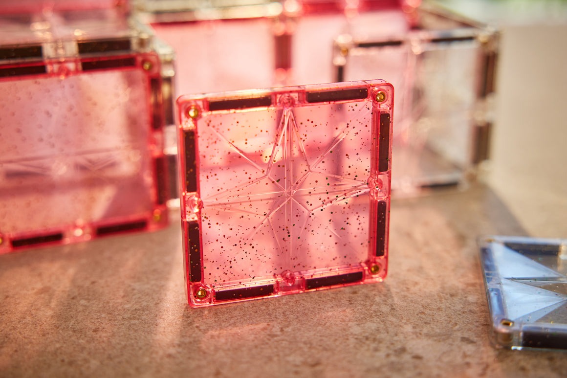 CleverClixx - Magnetbausteine Glitter Tiles Transparent/Pink