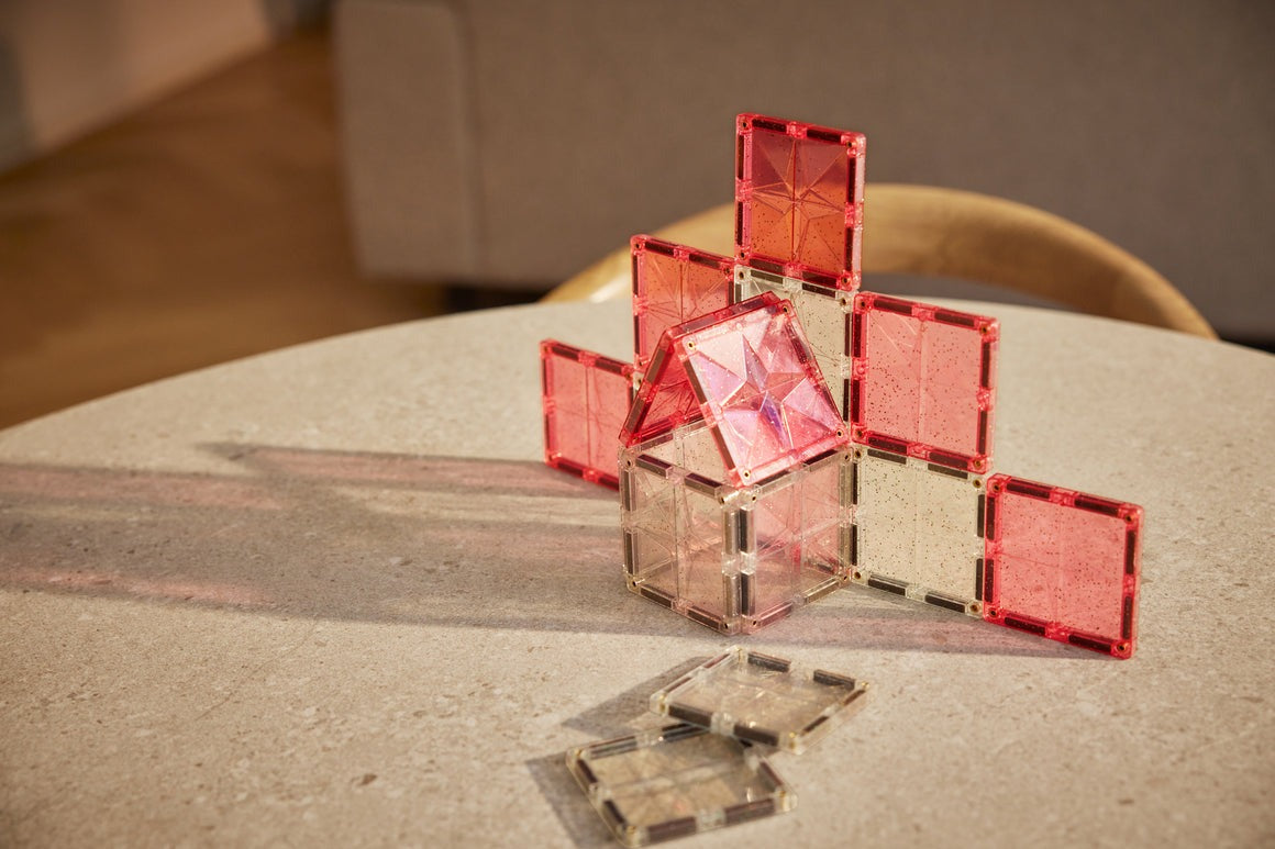 CleverClixx - Magnetbausteine Glitter Tiles Transparent/Pink