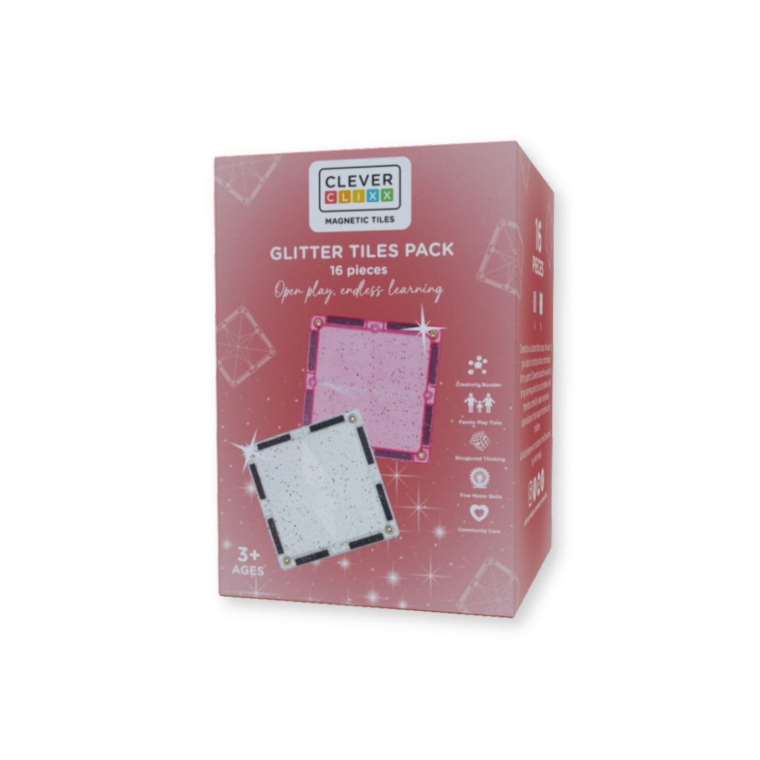 CleverClixx - Magnetbausteine Glitter Tiles Transparent/Pink