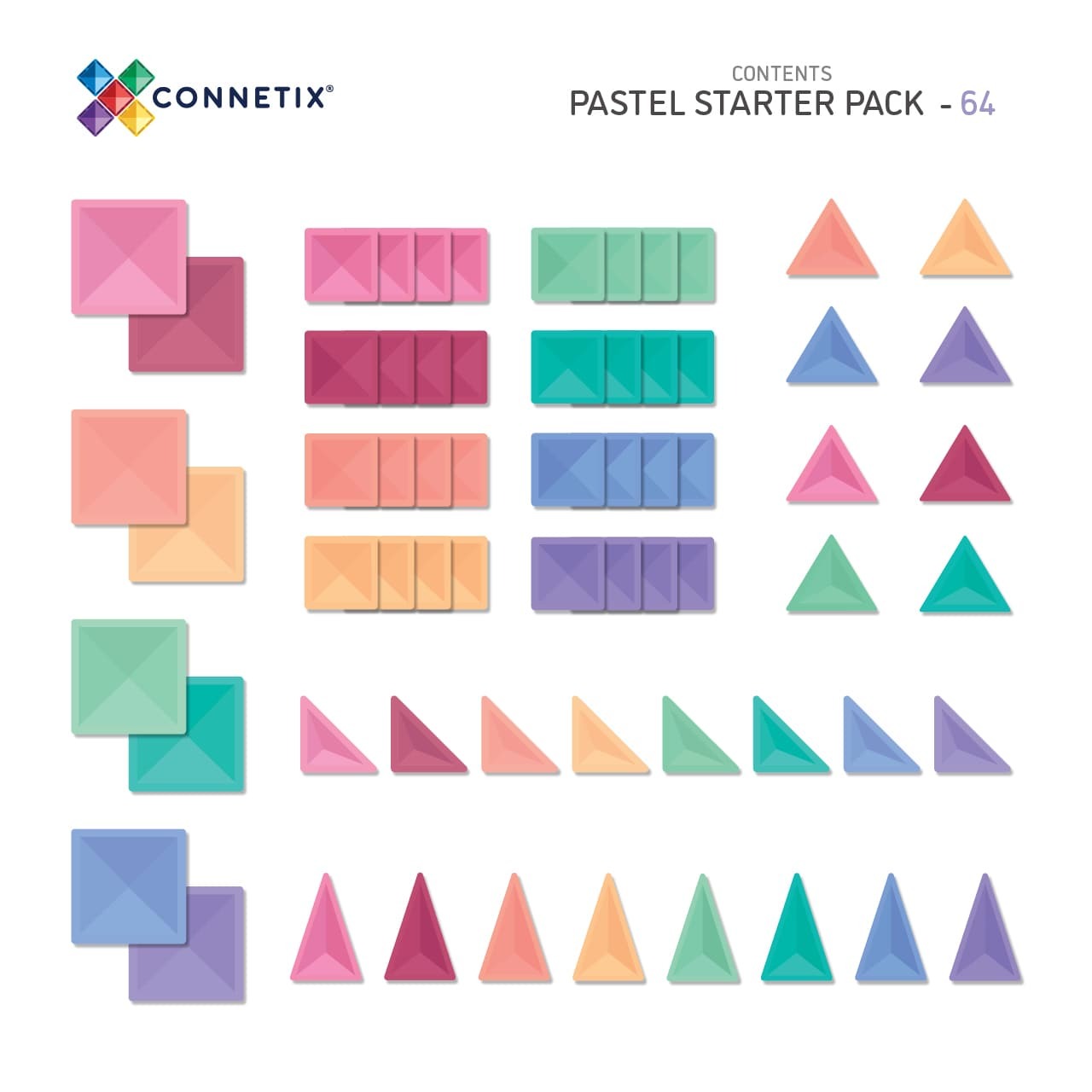 connetix - Magnetbausteine Pastel Starter Pack 64-tlg.
