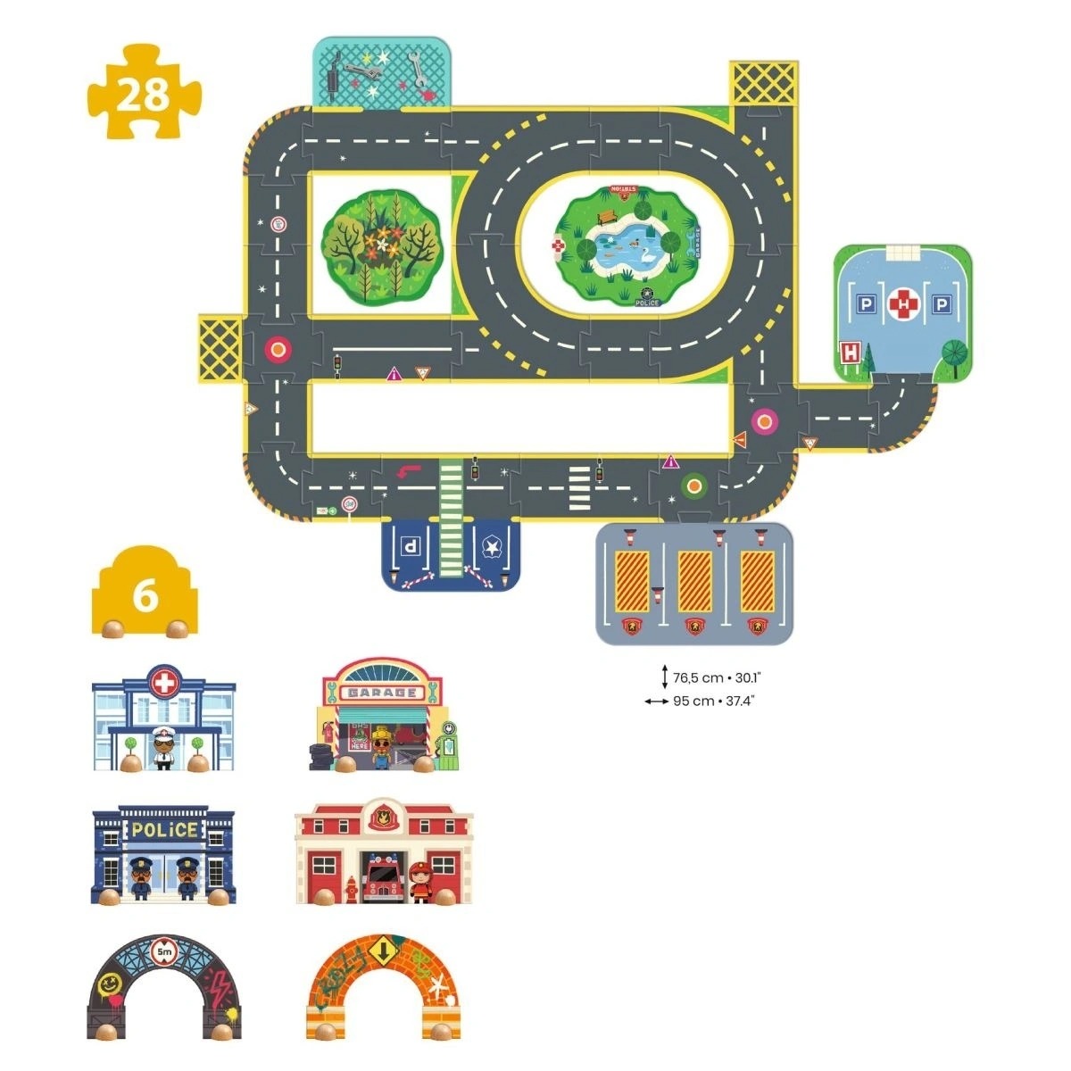 Djeco - Crazy Motors: Bodenpuzzle Stadt