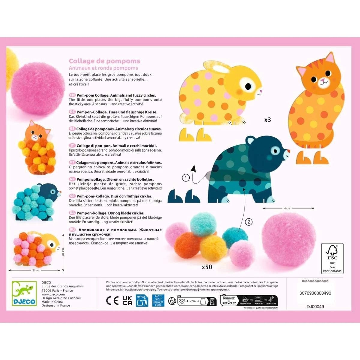 Djeco - Pompom Collage: Tiere