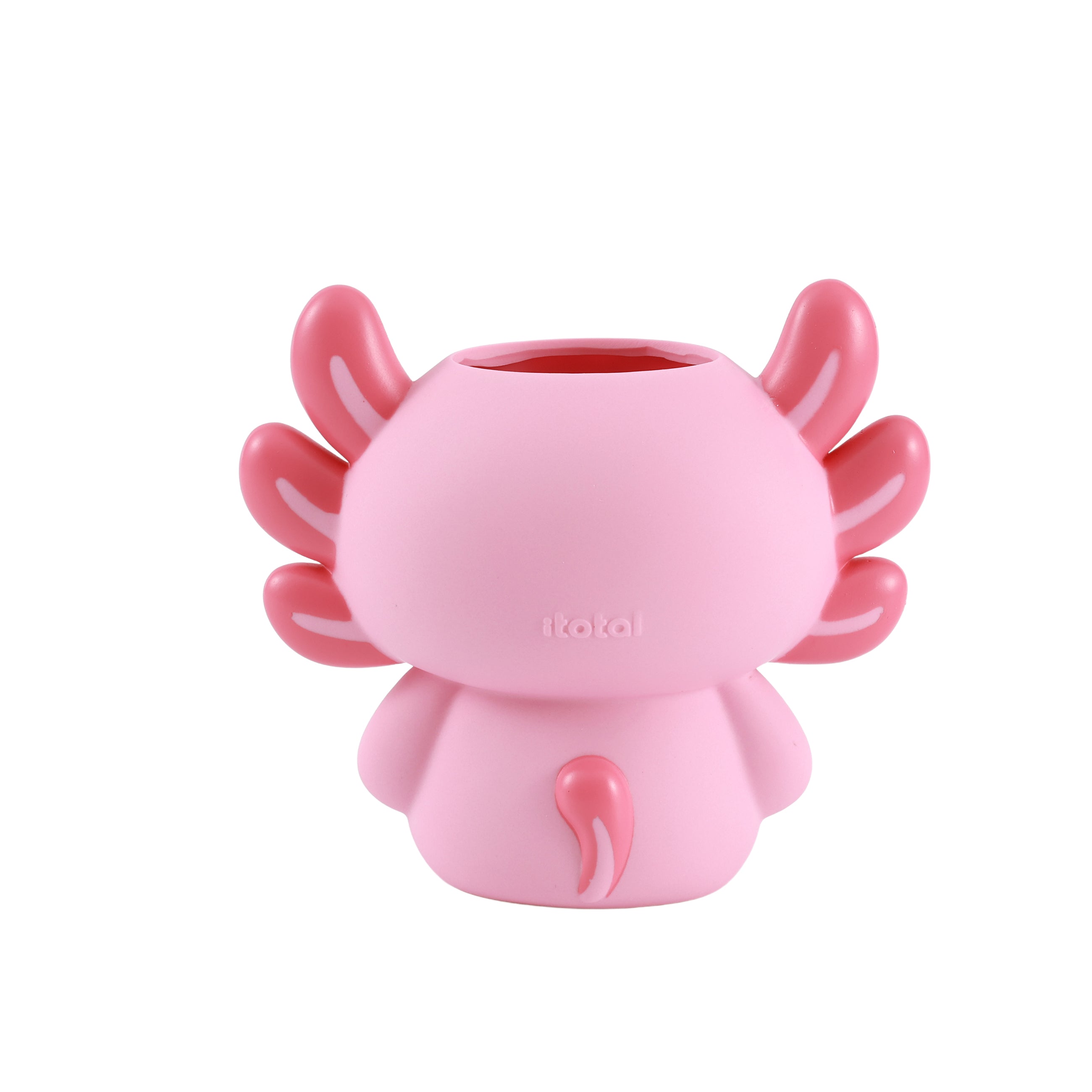 i-Total 3D-Stifthalter Axolotl, rosa Kunststoff-Tierfigur, Schreibtisch-Organizer, niedliches Zubehör, Schreibwaren, Rückansicht, kleiner Schwanz.
