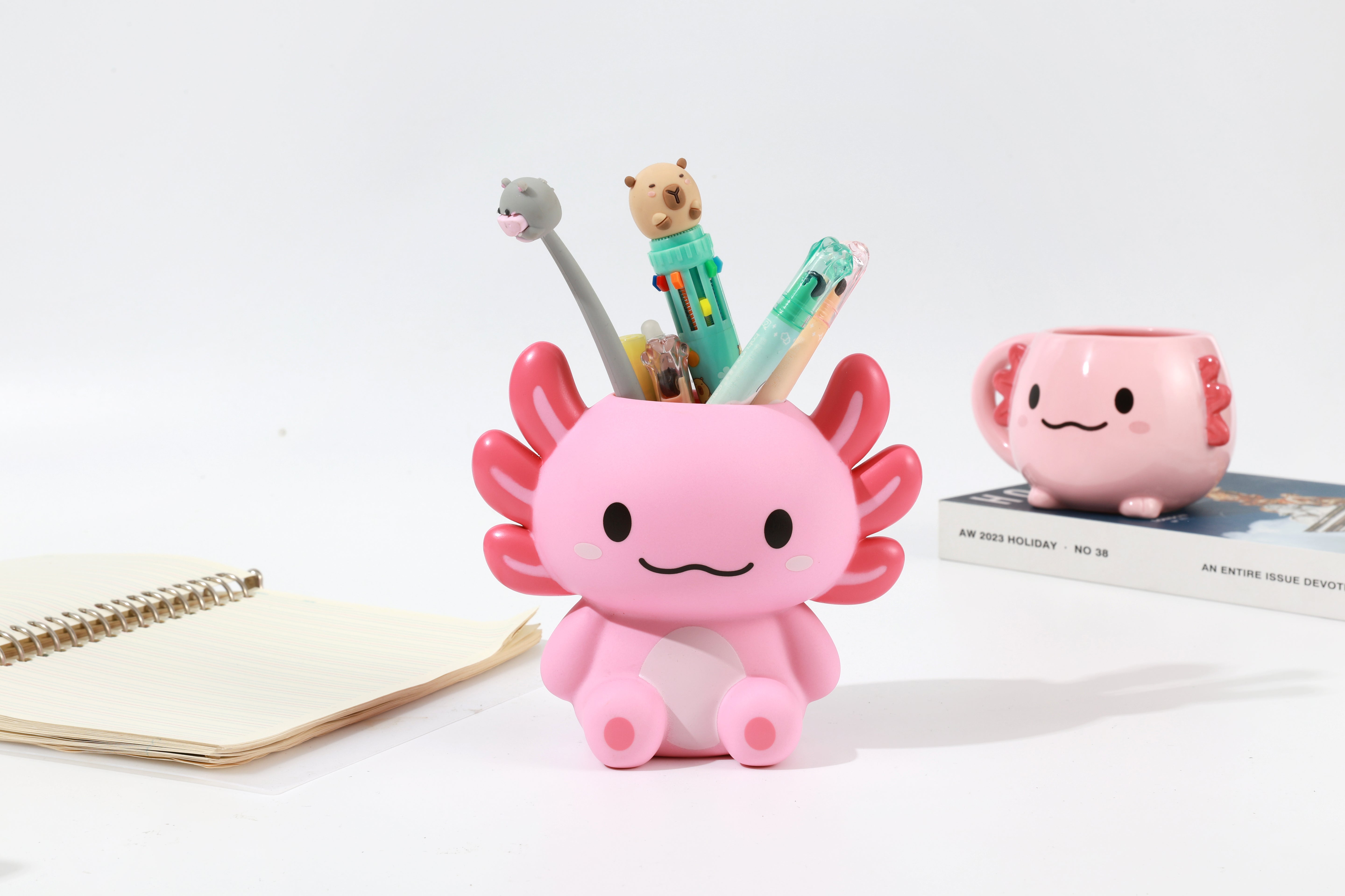 i-Total 3D-Stifthalter Axolotl, rosa Schreibtisch-Organizer mit Stiften, niedliche Tierfigur, Büro-Dekoration, Schreibwaren-Zubehör.