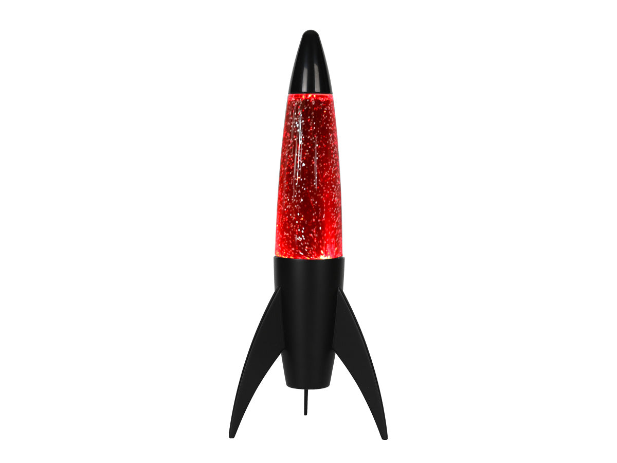 i-Total Glitterlampe Rocket, schwarz-rotes Design, Raketenform, rotes Glitzer, dekorative Stimmungsleuchte, Retro-Stil, Tischlampe.