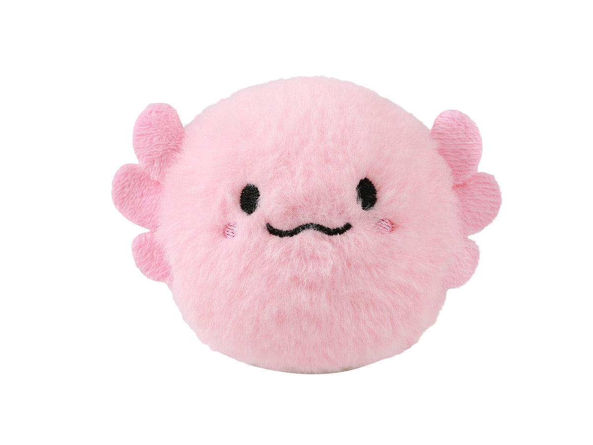 Rosa iTotal Axolotl-Plüschball mit weichem Kunstfell und aufgesticktem Gesicht.