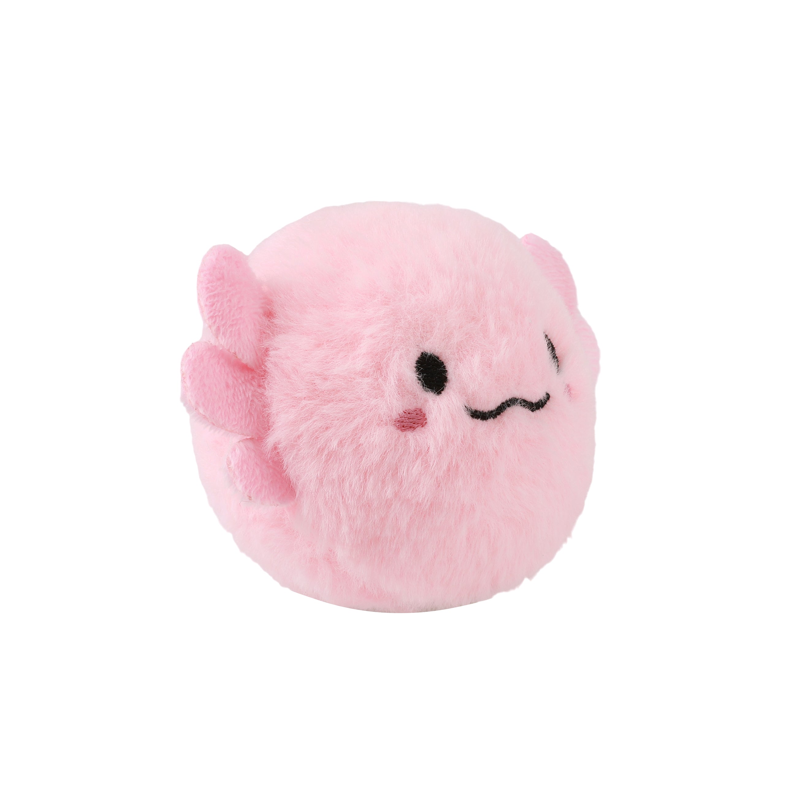 Profilansicht eines rosa iTotal Axolotl-Plüschballs mit weichem Kunstfell.