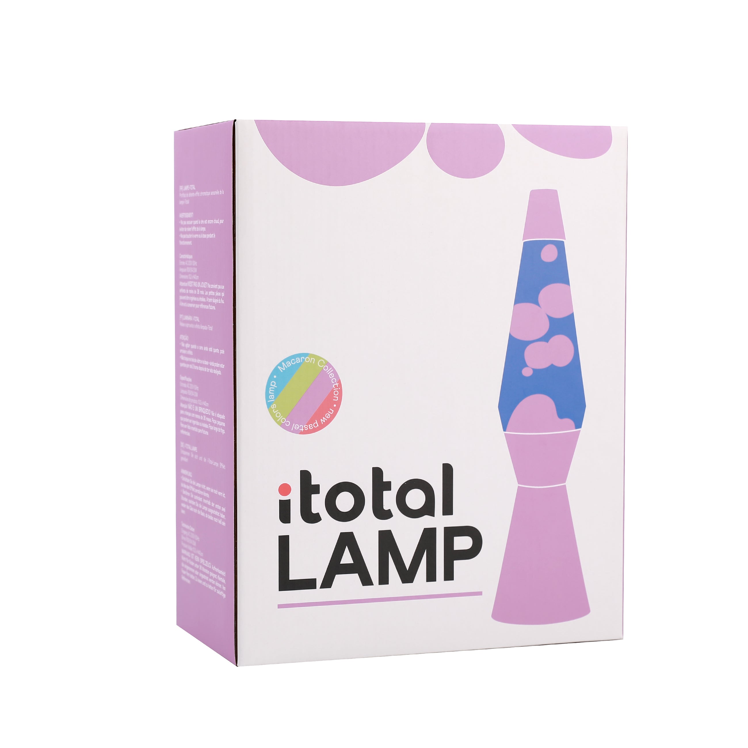 i-Total Lavalampe Spaceship, violett-rosa Modell, Produktverpackung, Karton, dekorative Stimmungsleuchte, Retro-Design, Wohnaccessoire, Geschenkidee.