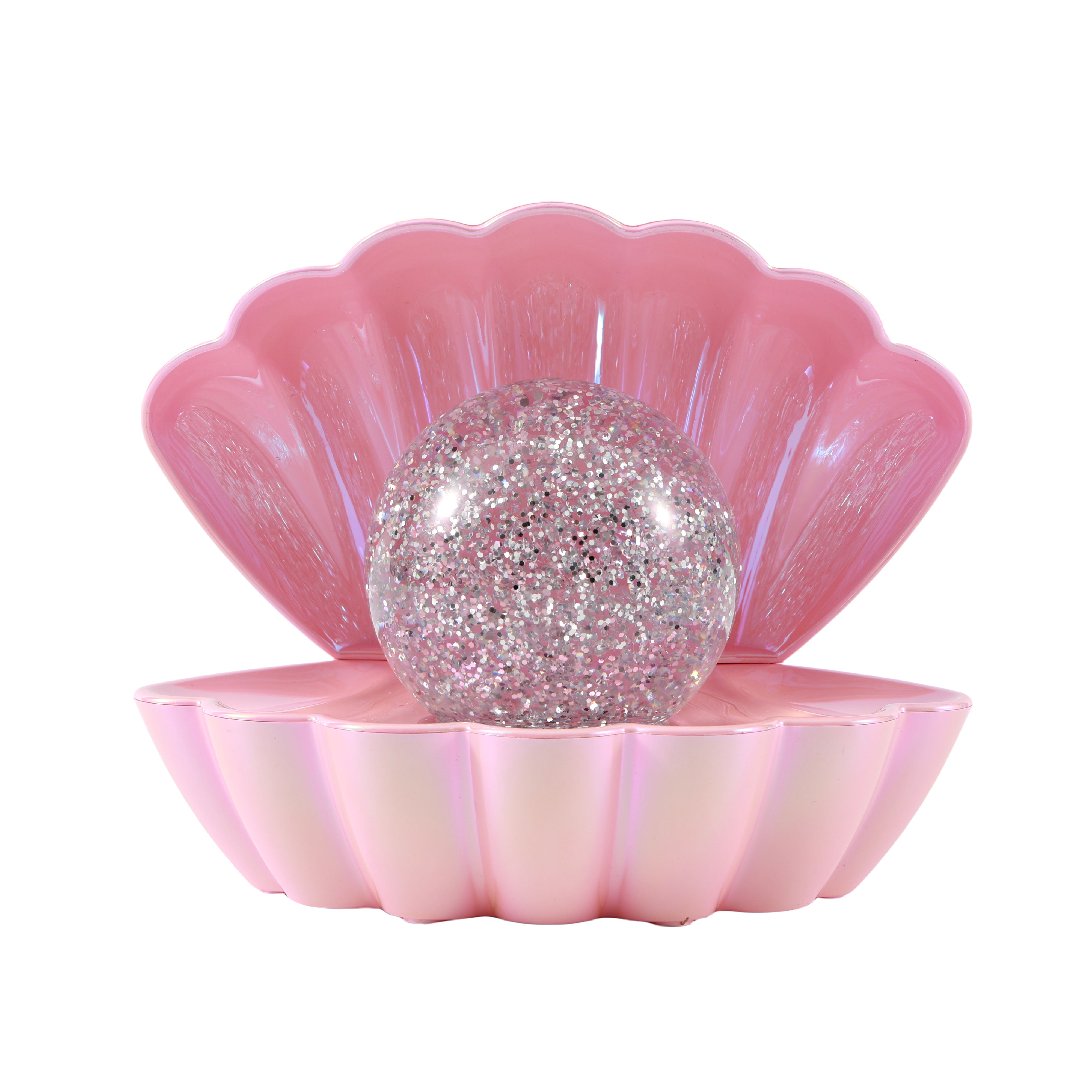 i-Total Muschellampe, rosa Design, Perle mit Glitzer, dekorative Stimmungsleuchte, Tischlampe, Wohnaccessoire, Kunststoff.