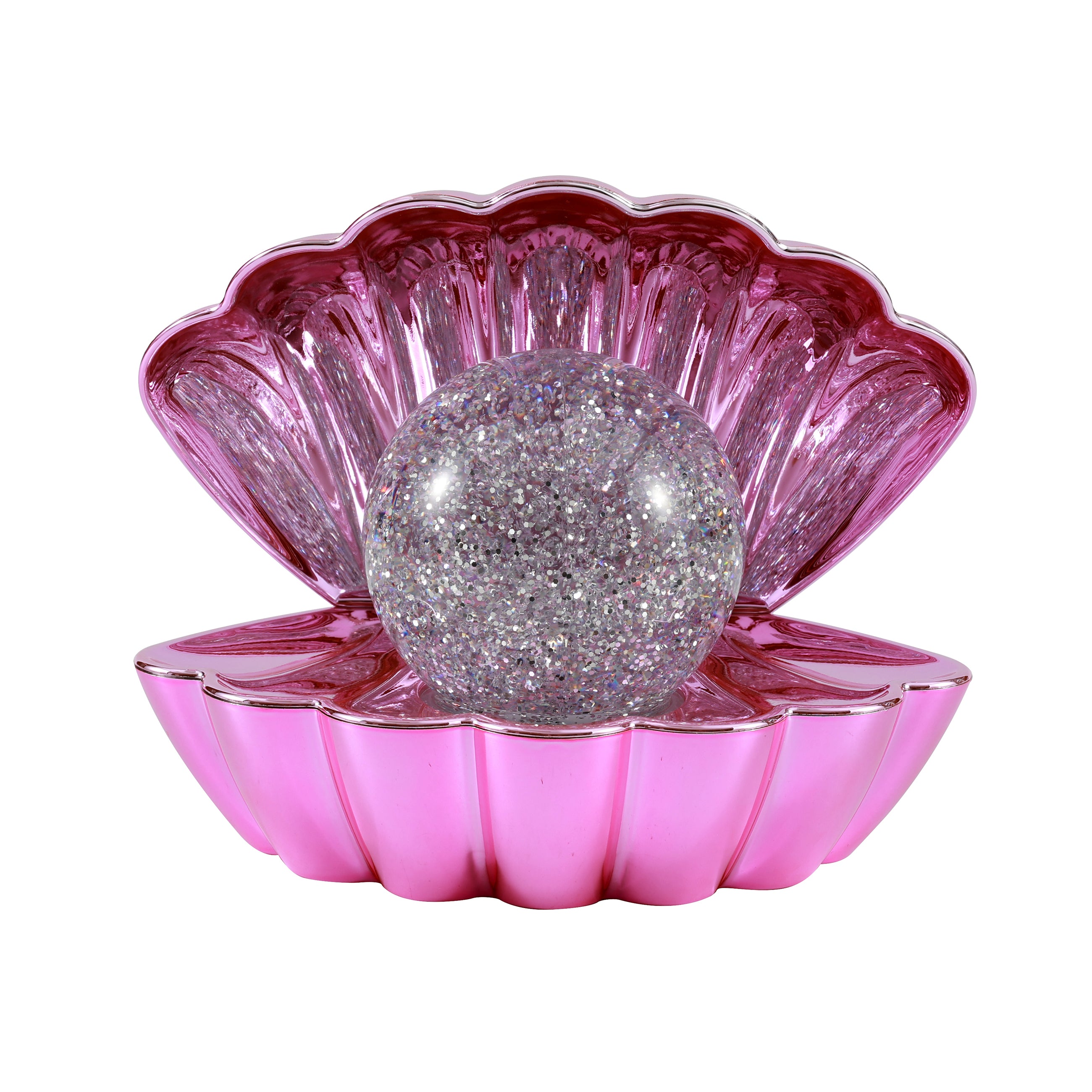i-Total Muschellampe, kräftiges Pink, glänzendes Metallic-Finish, Perle mit Glitzer, dekorative Tischlampe, Wohnaccessoire.