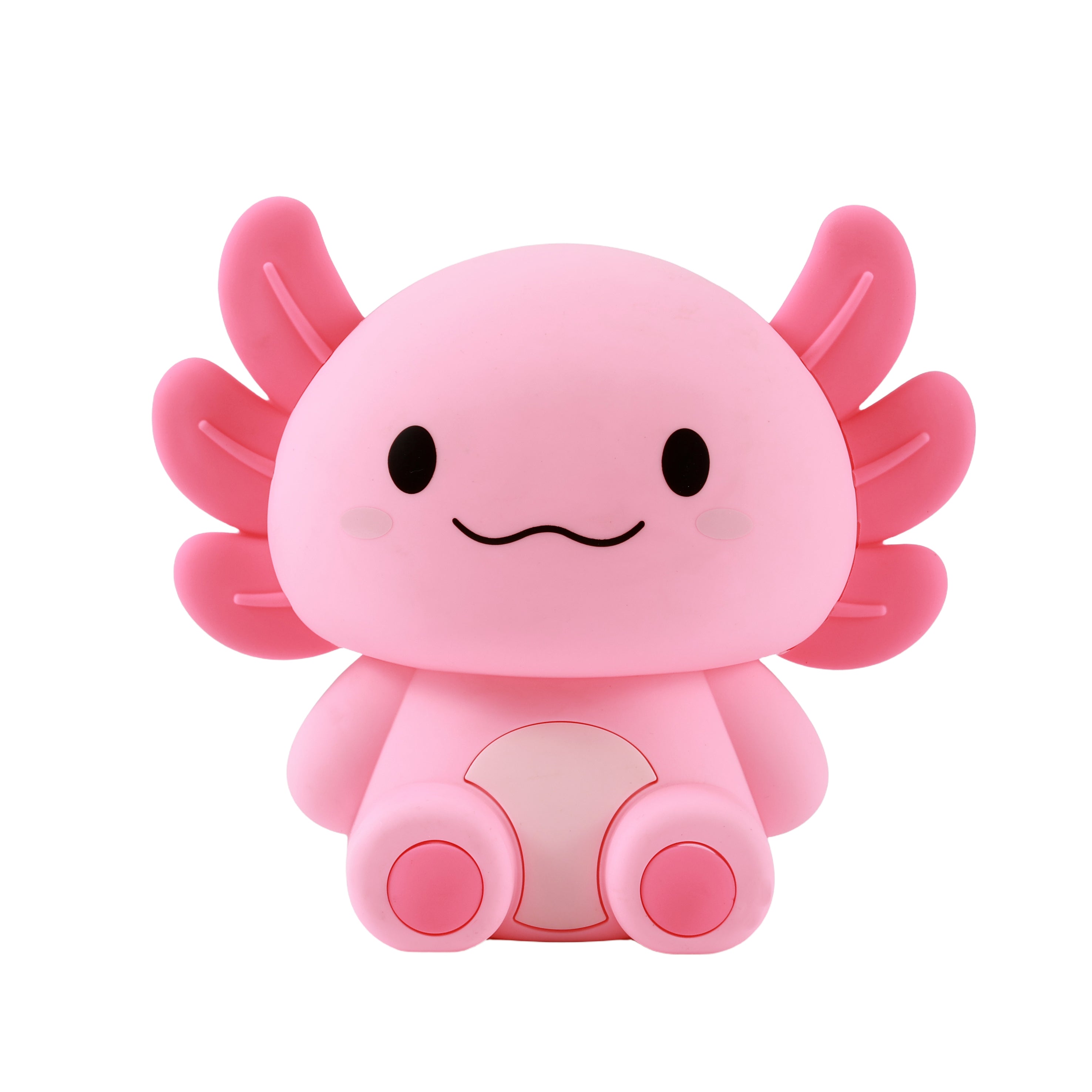 Rosa iTotal Axolotl-Nachtlicht aus Silikon mit niedlichem, lächelndem Gesicht.