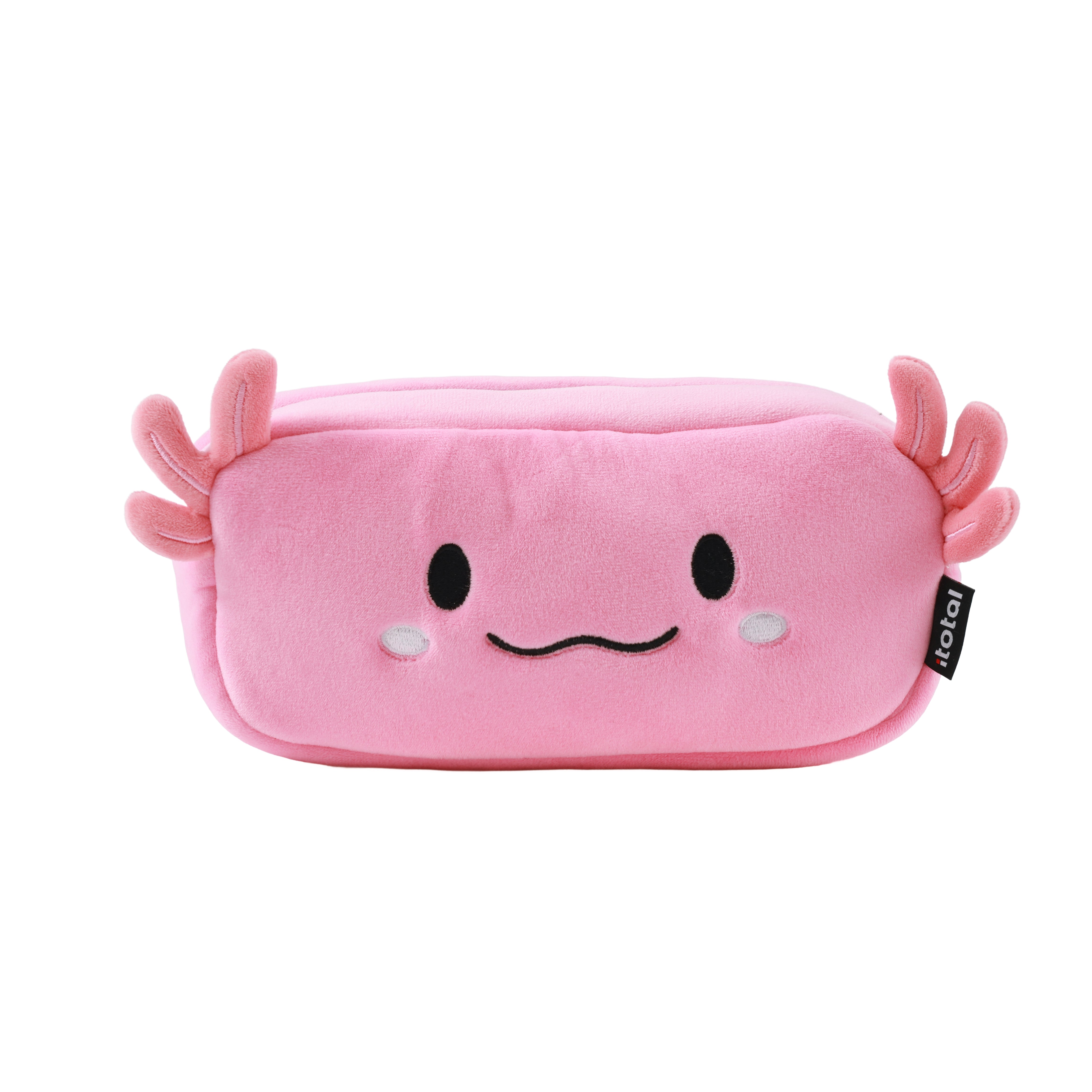 i-Total Federmäppchen, rosa Plüsch, Axolotl-Design, weiches Material, Etui für Schreibwaren, niedliches Schulzubehör.