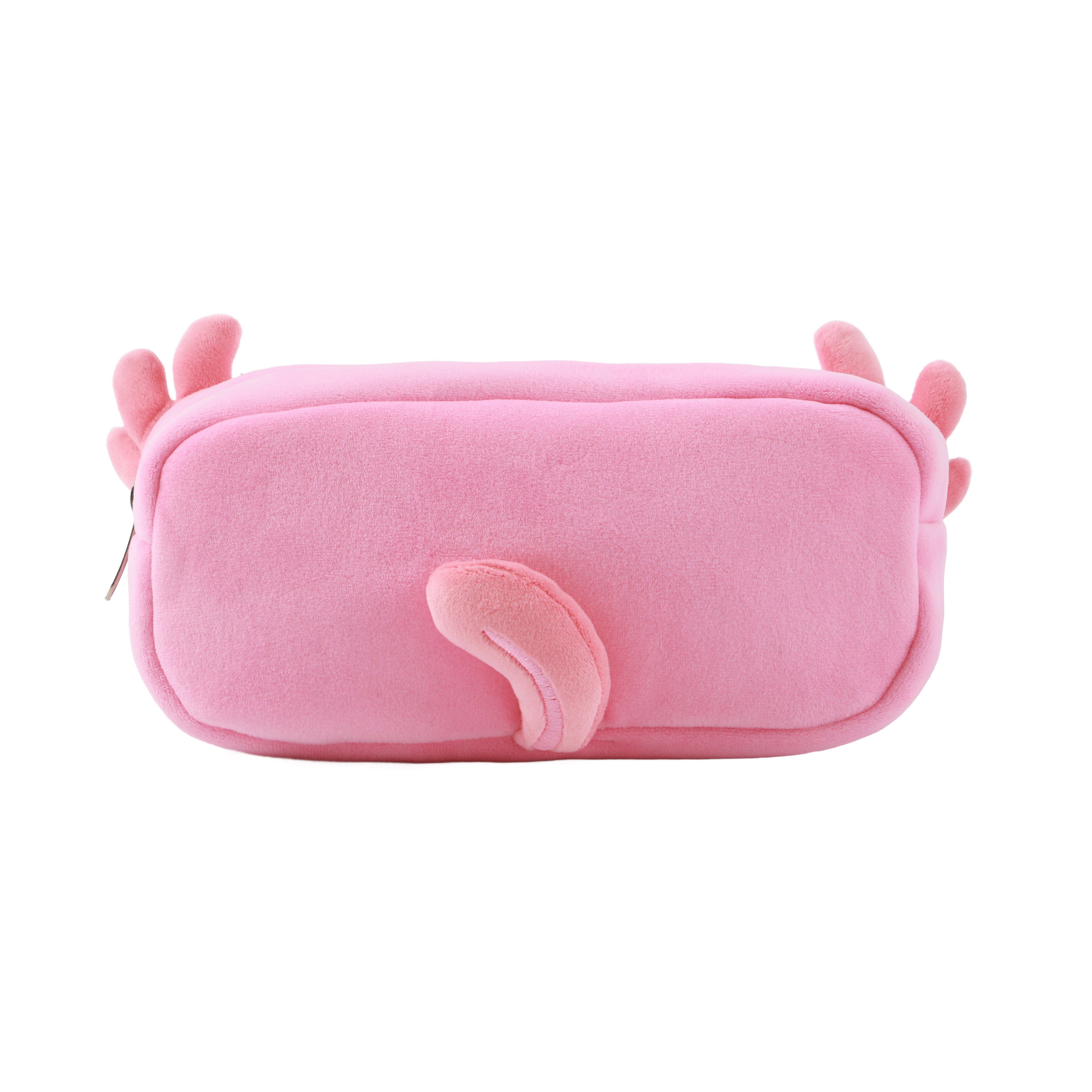 i-Total Federmäppchen, rosa Plüsch, Axolotl-Design, weiches Material, Etui für Schreibwaren, Rückansicht.