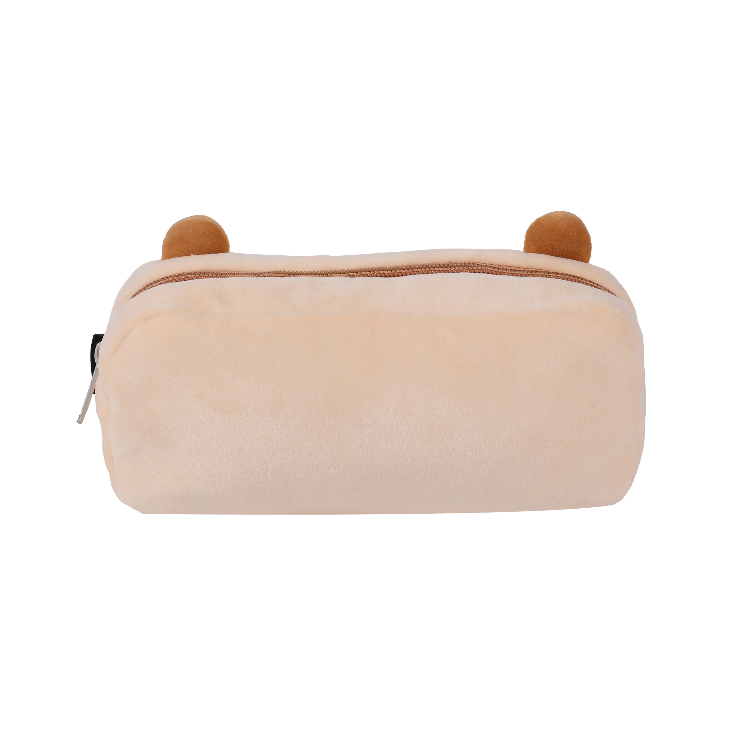 i-Total Federmäppchen, beige-brauner Plüsch, Capybara-Design, weiches Material, Etui für Schreibwaren, Rückansicht.