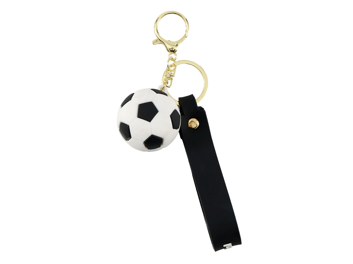 i-Total Schlüsselanhänger Fußball, schwarz-weißer Mini-Ball, Silikon-Handschlaufe, goldener Karabiner, sportliches Accessoire, Fanartikel, Taschenanhänger.