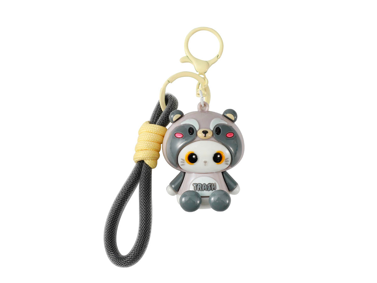 itotal Schlüsselanhänger Hoodie RACCOON, niedliche Waschbär-Figur, graue Kordel-Handschlaufe, gelber Karabiner, weißes Gesicht, Trash-Schriftzug, Anhänger für Tasche, Accessoire, kompakter Schlüsselbund, Kunststoff.