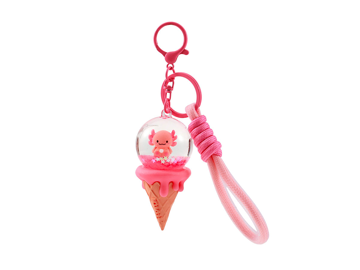 itotal Schlüsselanhänger Ice Cream Axolotl, rosa Figur, Flüssigkeit, Karabiner, Kordel.