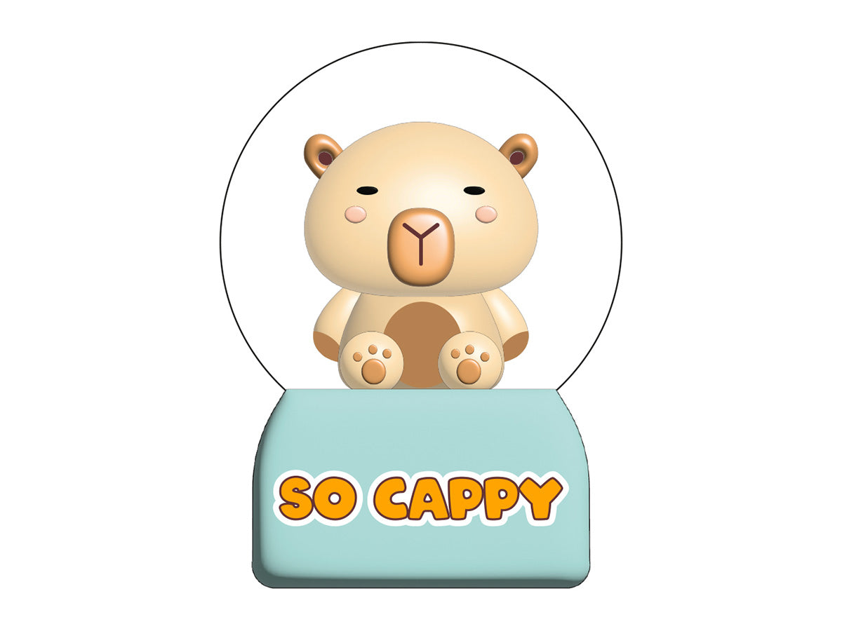Beige iTotal Capybara-Schneekugel mit niedlicher Figur und Schriftzug „SO CAPPY“.