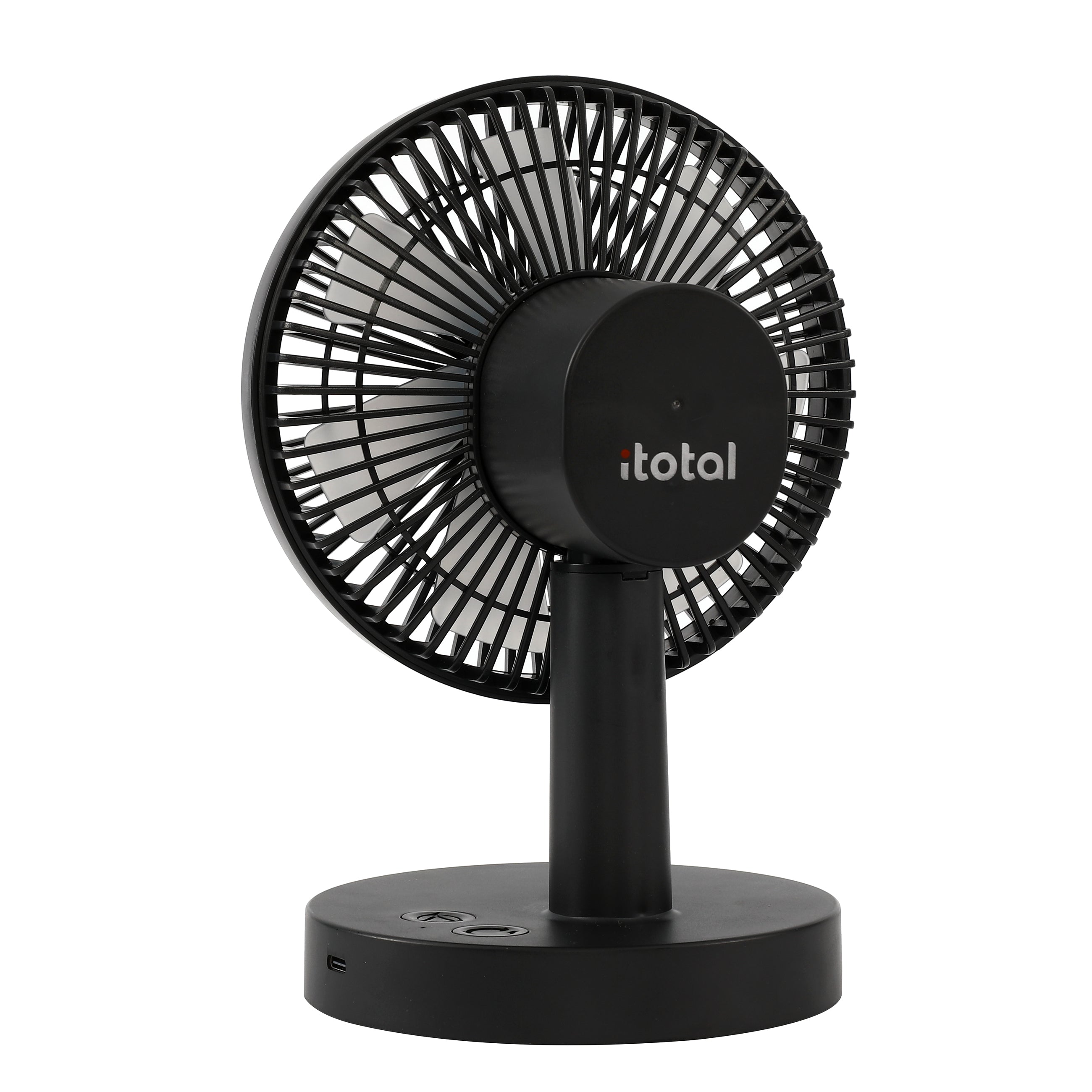 itotal Tischventilator, schwarz, Rückansicht, Logo, kompakt, USB-C, Kunststoff, leise.