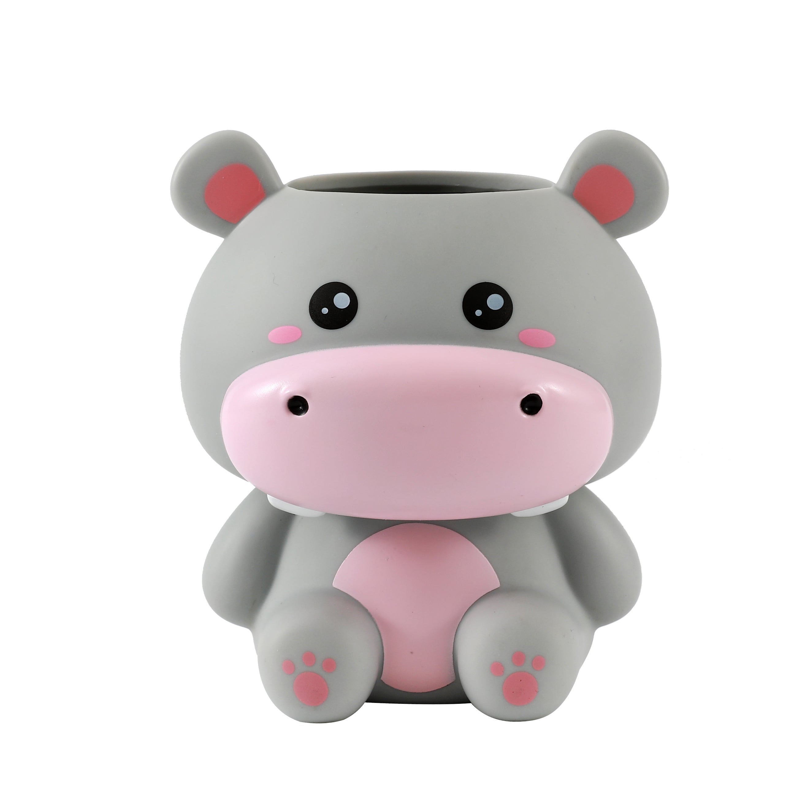 i-Total Hippo 3D-Stifthalter, graue Nilpferd-Figur, niedlicher Schreibtisch-Organizer, Kunststoff, Deko-Accessoire, Schreibwaren, sitzend, Kinderzimmer.