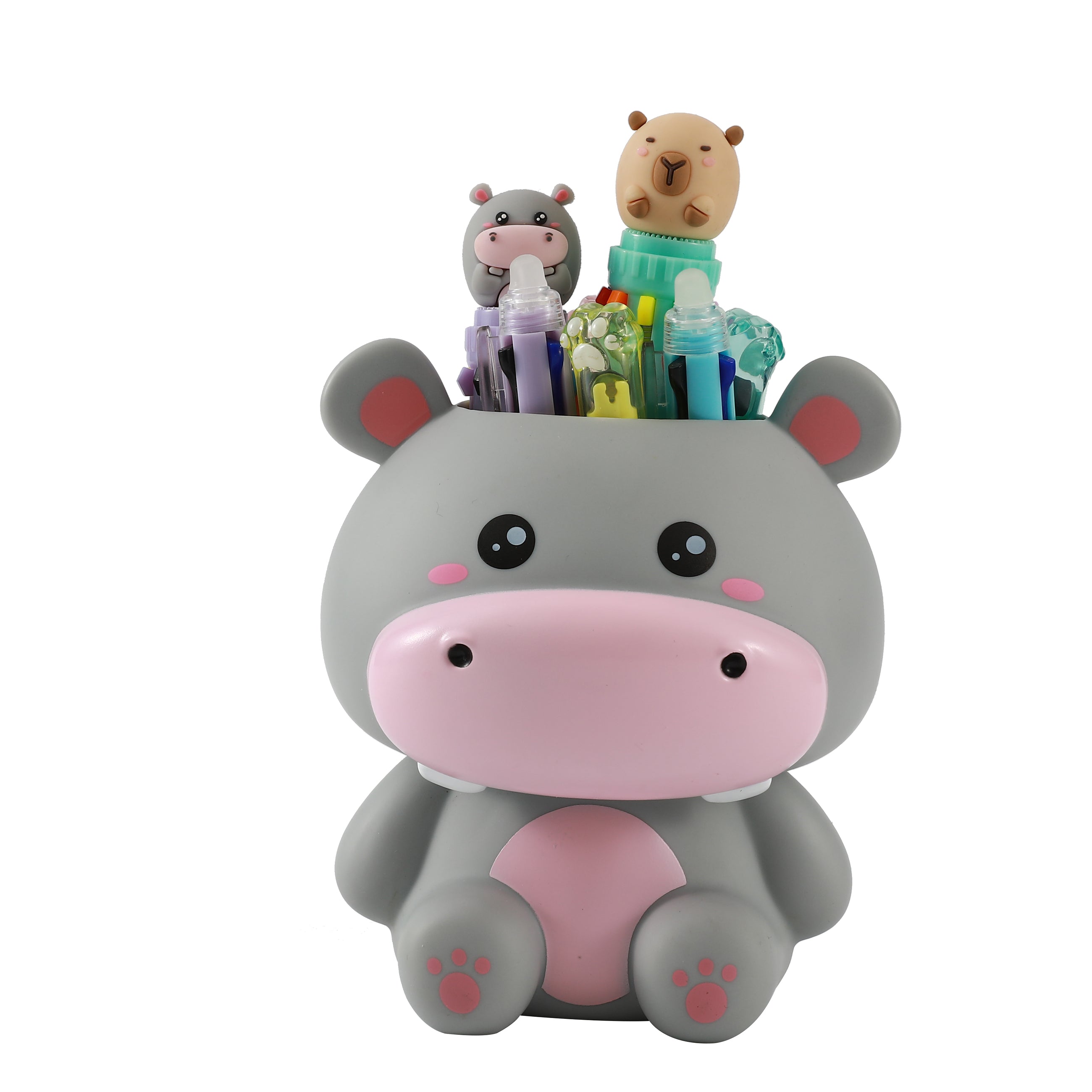 i-Total Hippo 3D-Stifthalter, graue Nilpferd-Figur, Schreibtisch-Organizer mit Stiften, Zubehör, Büro-Dekoration, niedliches Design, Schreibwaren.