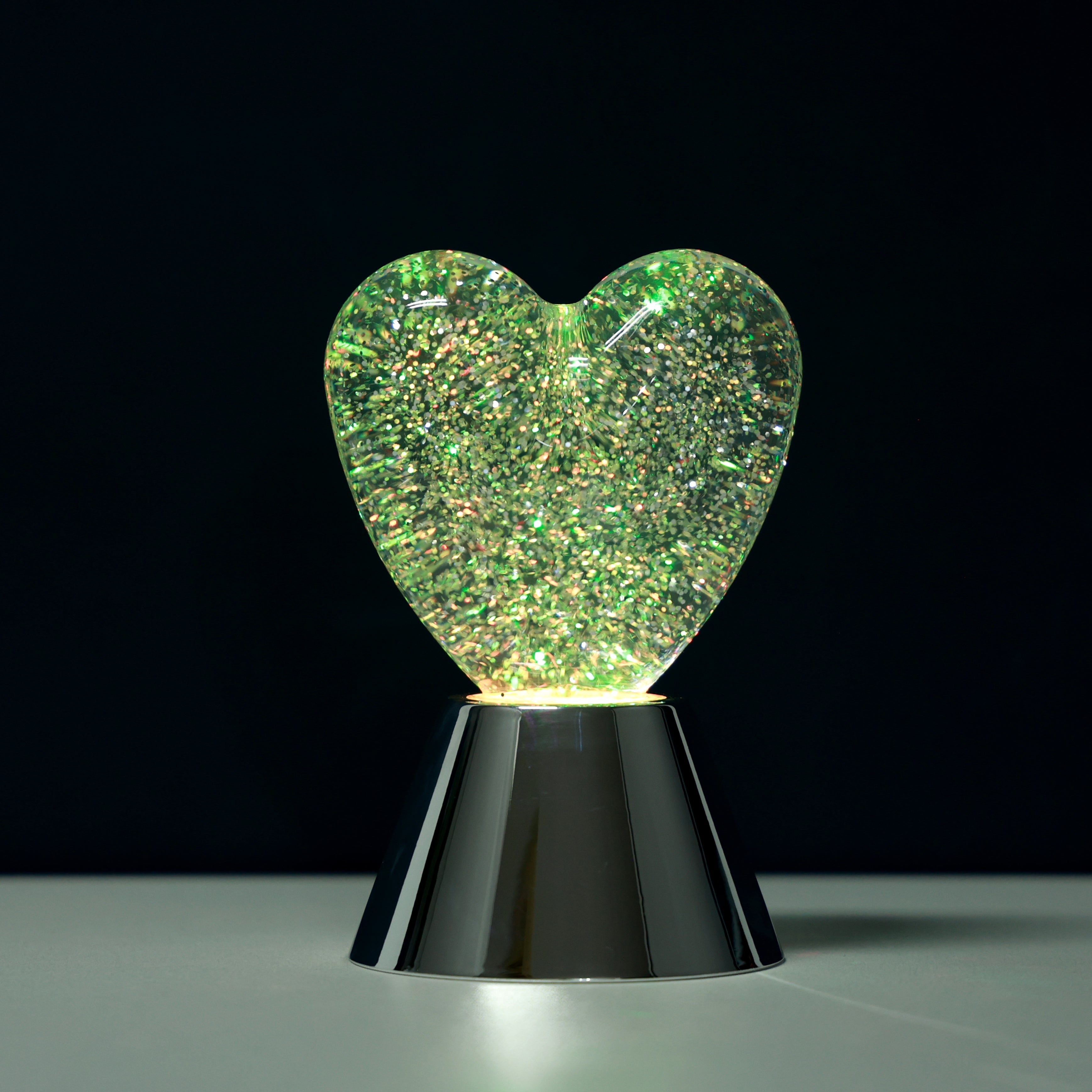i-Total Herzlampe mit Glitzer, leuchtendes Design, grünlicher Schimmer, dekorative Stimmungsleuchte, Tischlampe.