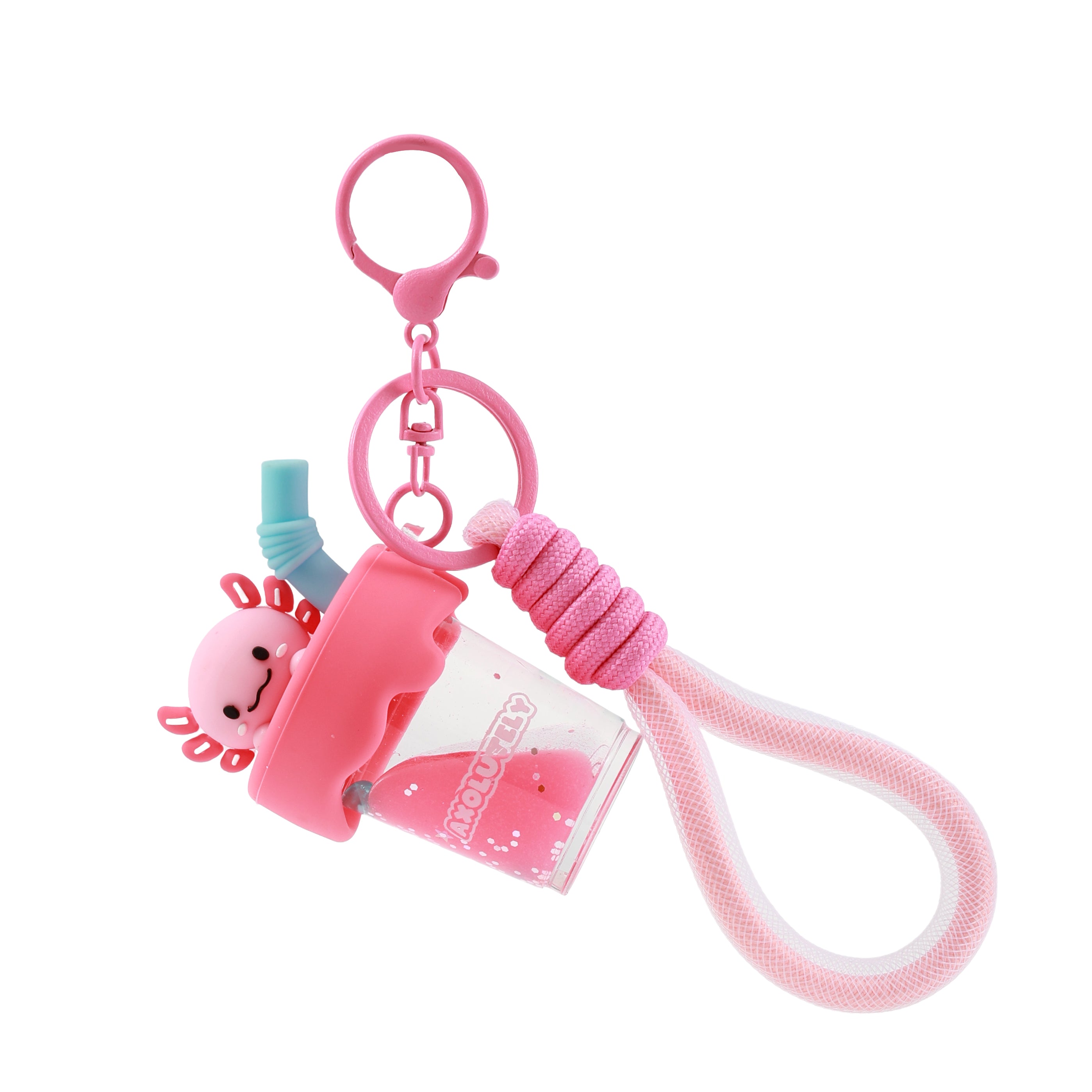 itotal Schlüsselanhänger Bubble Tea Axolotl, rosa Figur, Kordel, Karabiner, Kunststoff.