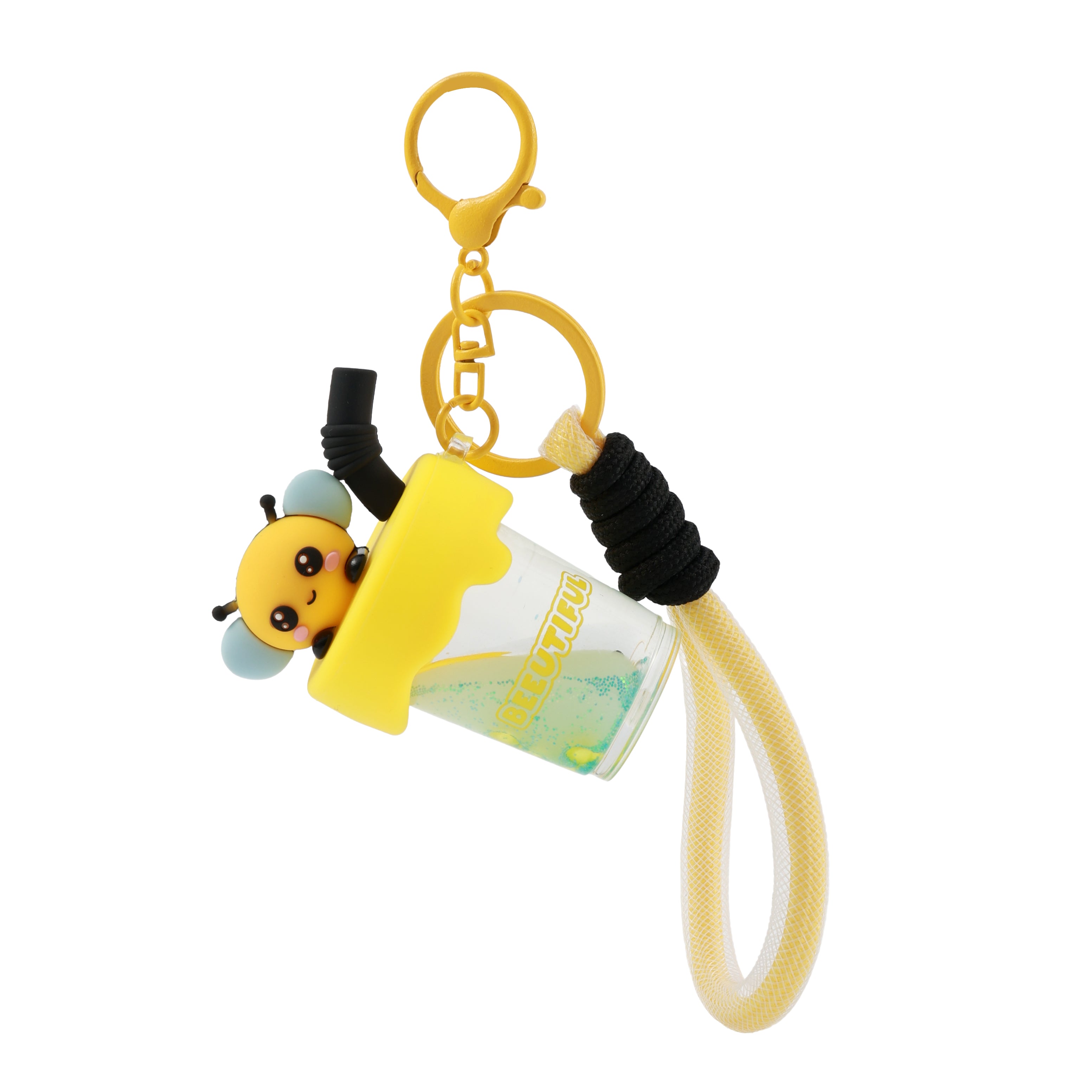 itotal Schlüsselanhänger Bubble Tea Bee, gelbe Biene, Becher, Flüssigkeit, Karabiner.