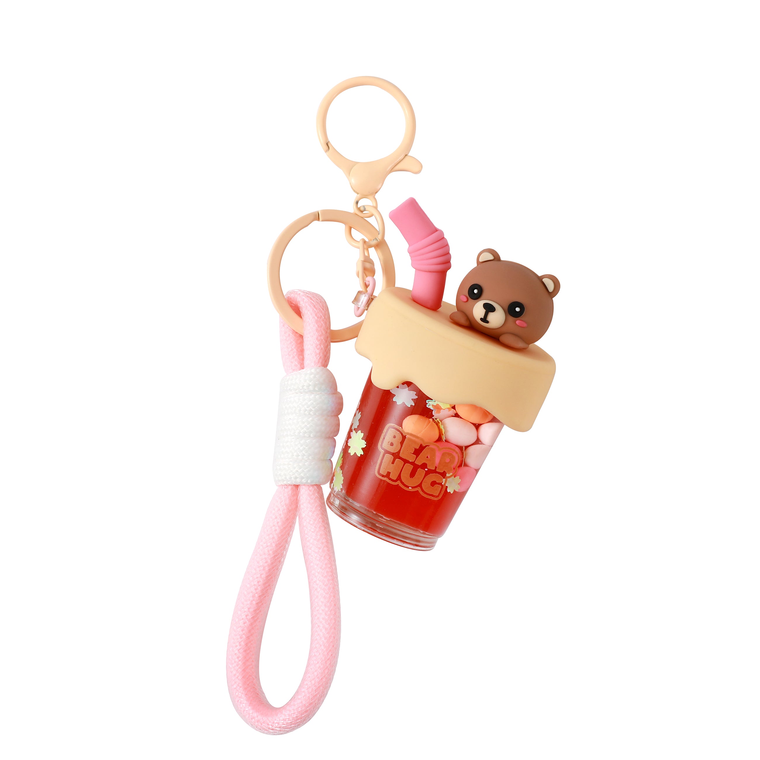 itotal Schlüsselanhänger Bubble Tea Bär, braune Figur, Flüssigkeit, Karabiner, Kunststoff.