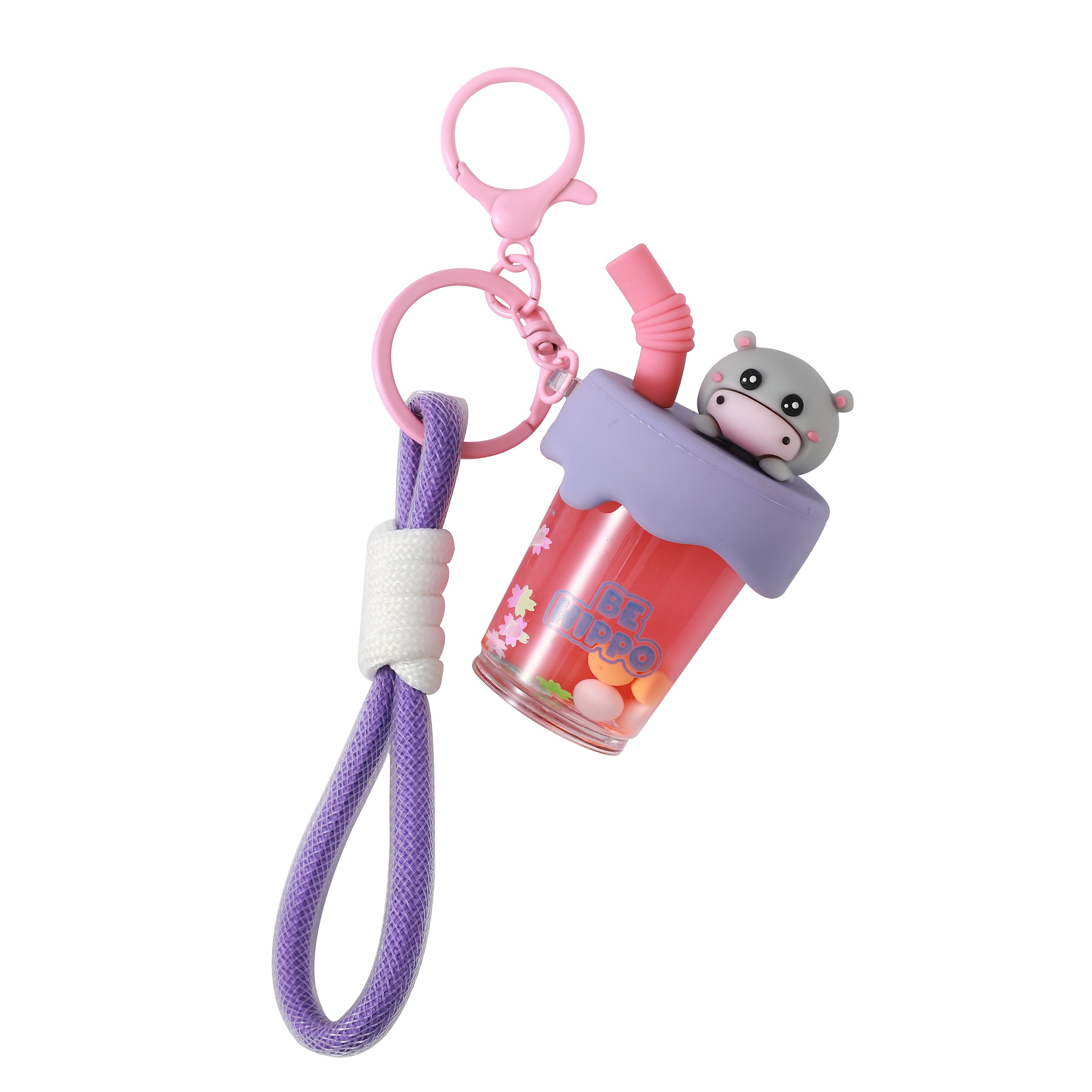 itotal Schlüsselanhänger Bubble Tea Hippo, Nilpferd, Becher, Flüssigkeit, Karabiner.