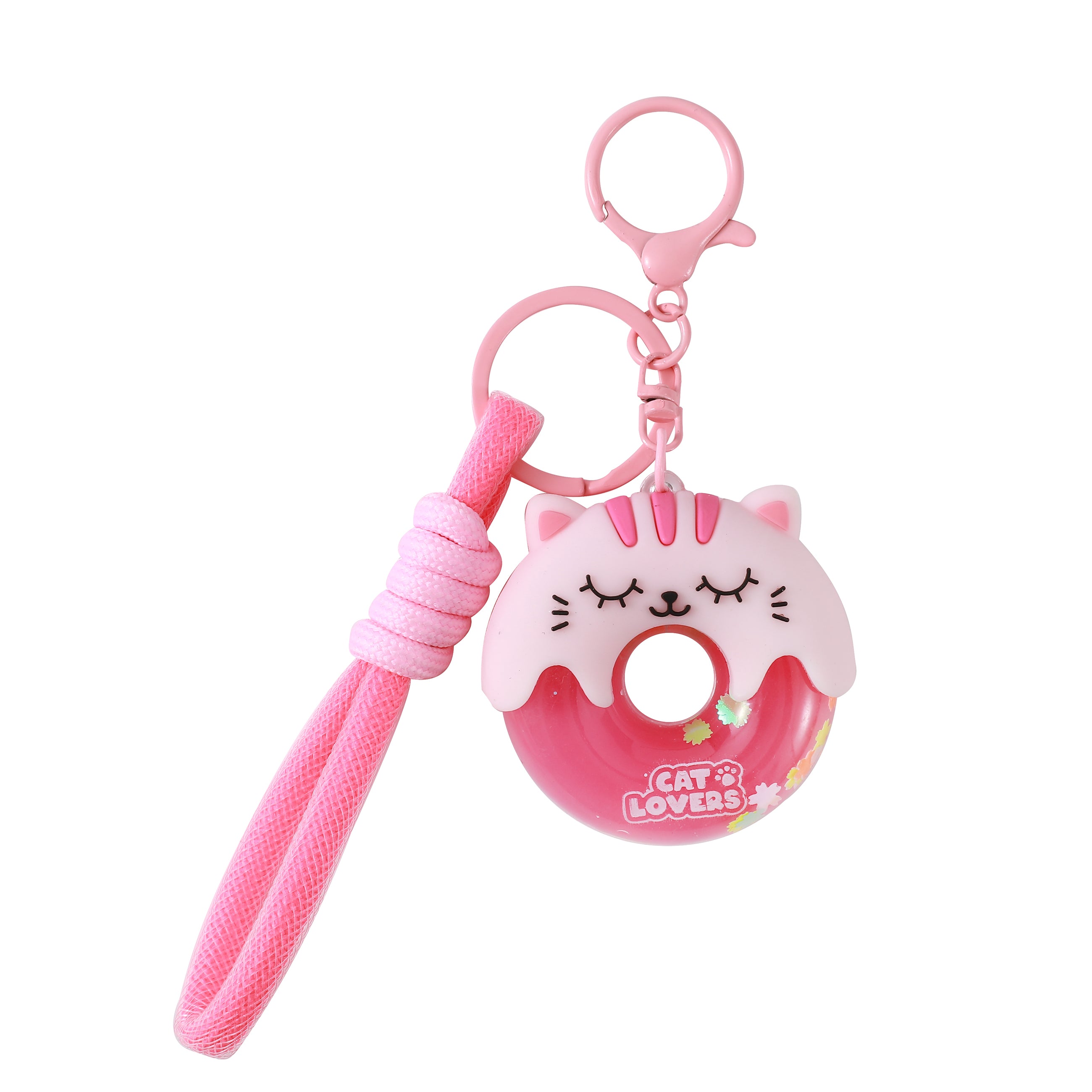 itotal Schlüsselanhänger Donut Katze, rosa Figur, Kordel, Karabiner, Kunststoff, Accessoire.