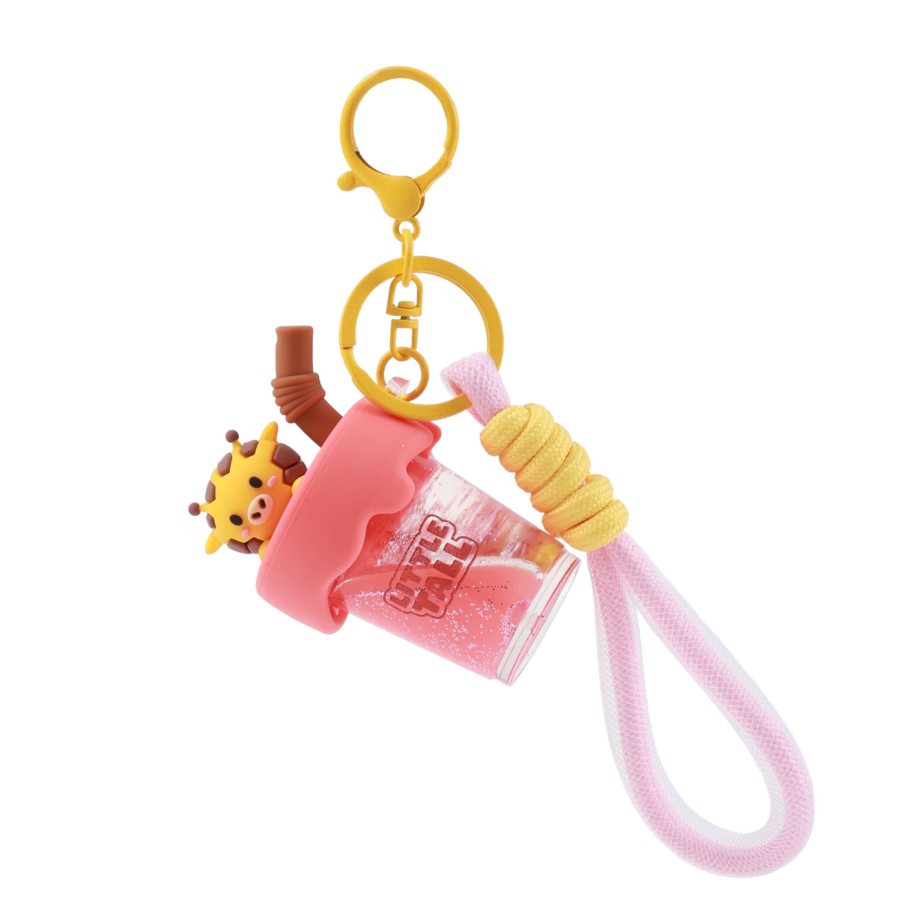 itotal Schlüsselanhänger Bubble Tea Giraffe, rosa Becher, Flüssigkeit, Karabiner.