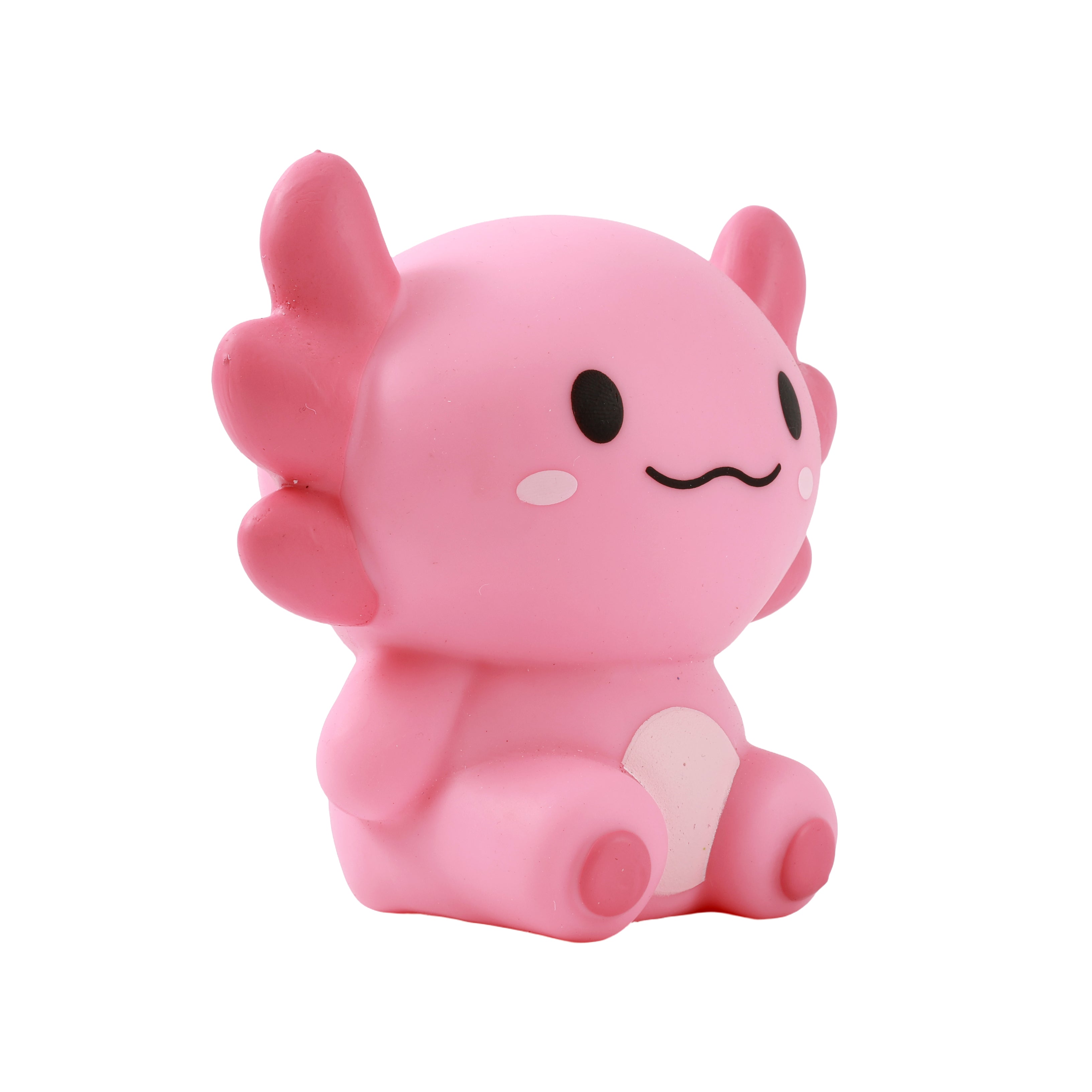 Profilansicht des rosa iTotal Squeeze Axolotl XL, sitzend auf weißem Hintergrund mit weichem Antistress-Körper.