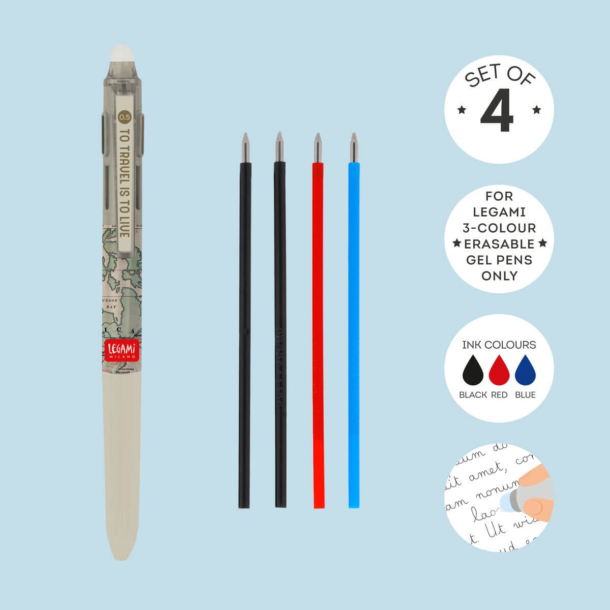 Legami - Ersatzmine für löschbaren Gelstift in 3 Farben im 4er Set