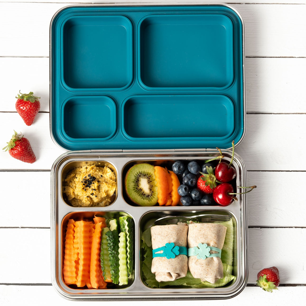 LEKKABOX - Lunchbox Edelstahl mit 4 Fächern Blue
