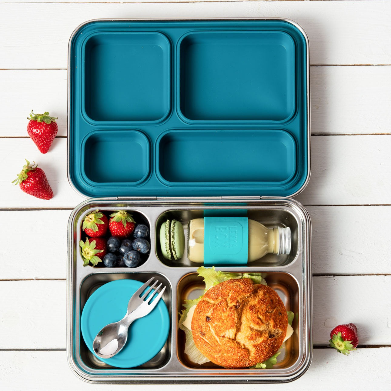 LEKKABOX - Lunchbox Edelstahl mit 4 Fächern Blue
