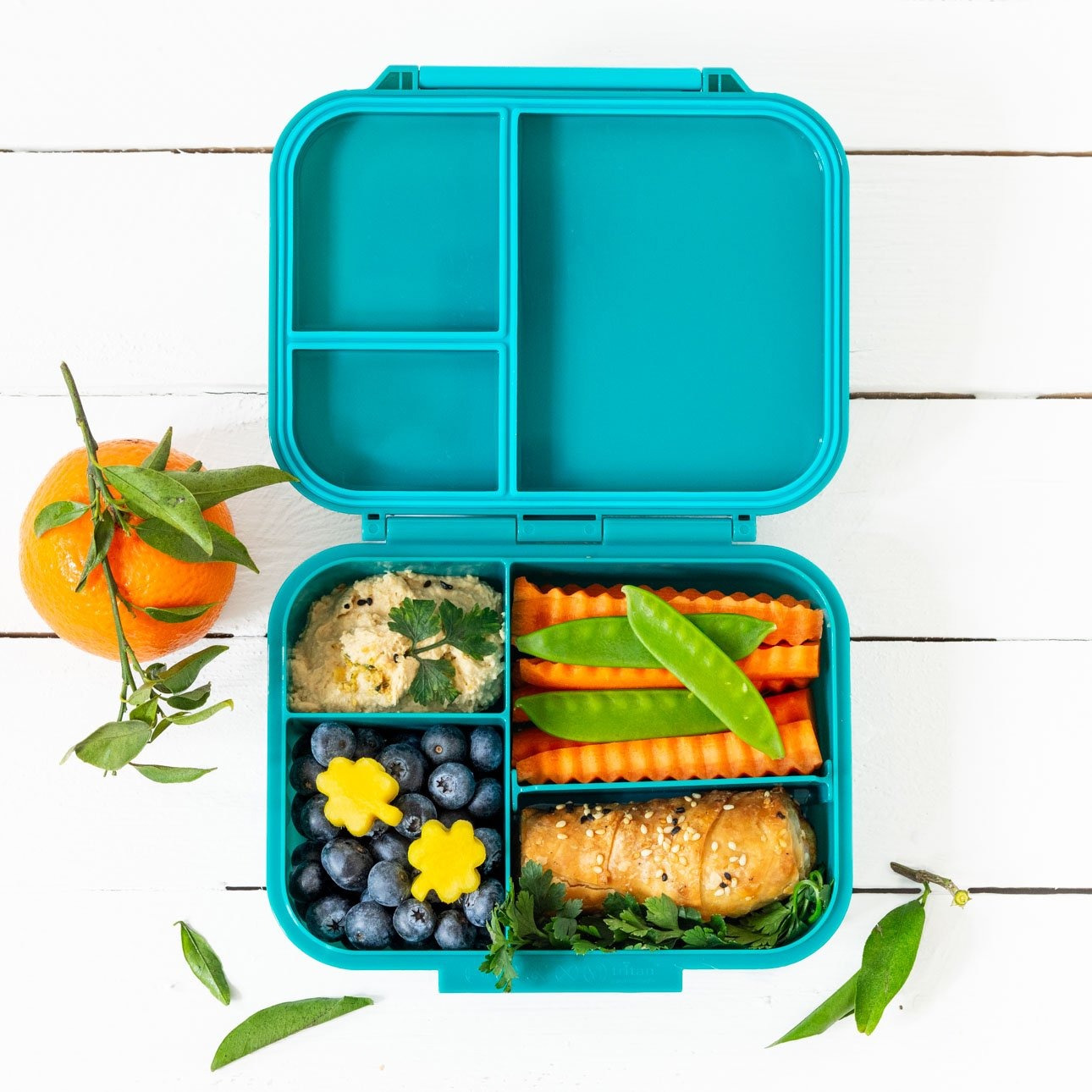 LEKKABOX - Mini Classic Lunchbox mit 3 Fächern Petrol