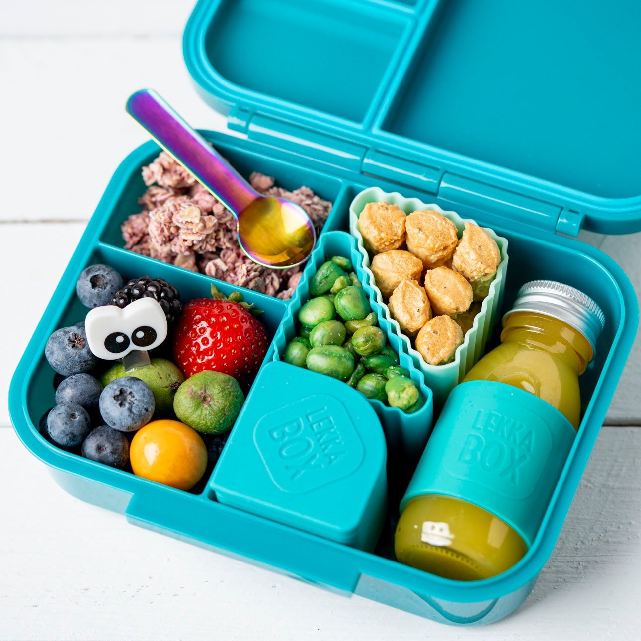 LEKKABOX - Mini Classic Lunchbox mit 3 Fächern Petrol