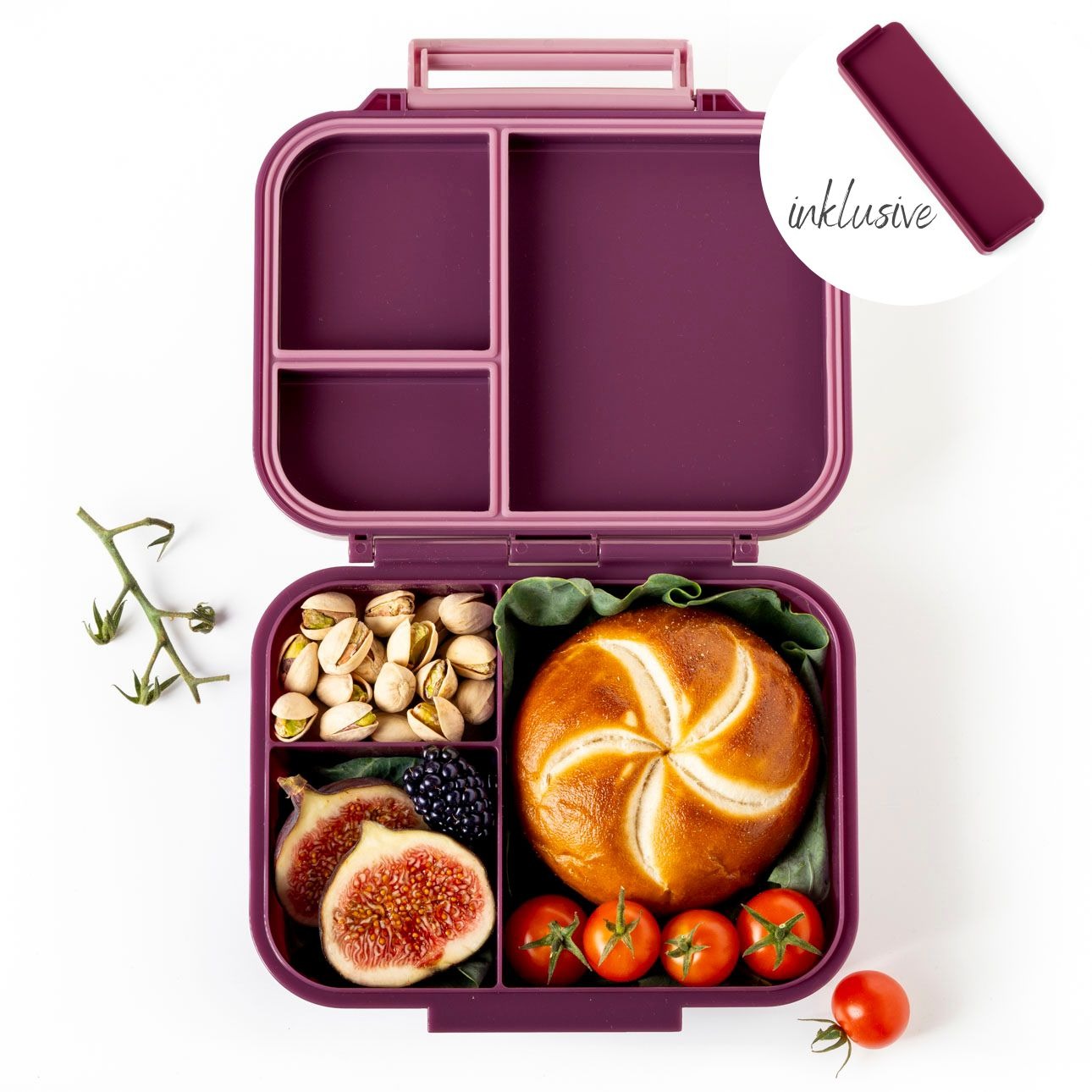 LEKKABOX - Mini Classic Lunchbox  mit 3 Fächern Plum