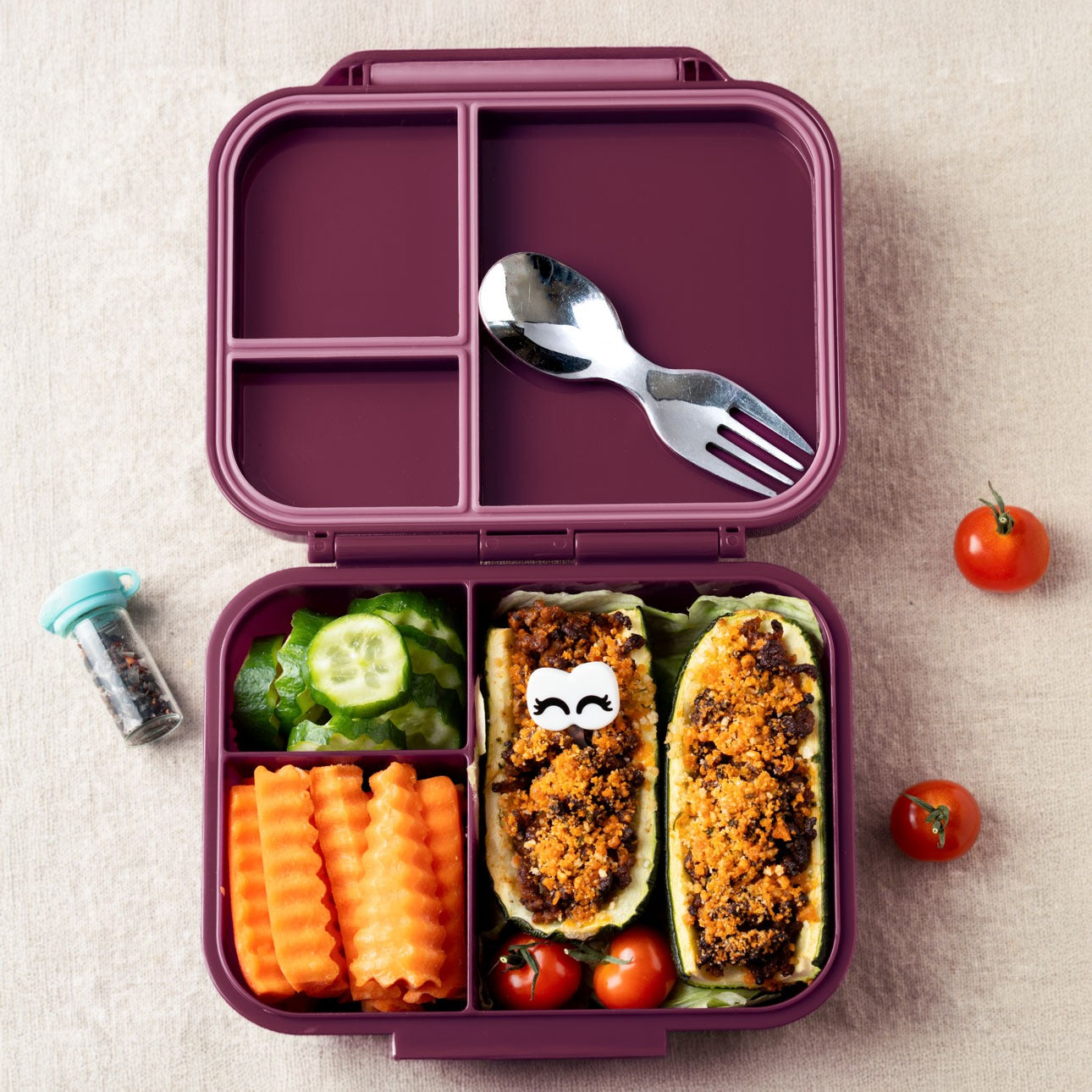 LEKKABOX - Mini Classic Lunchbox  mit 3 Fächern Plum