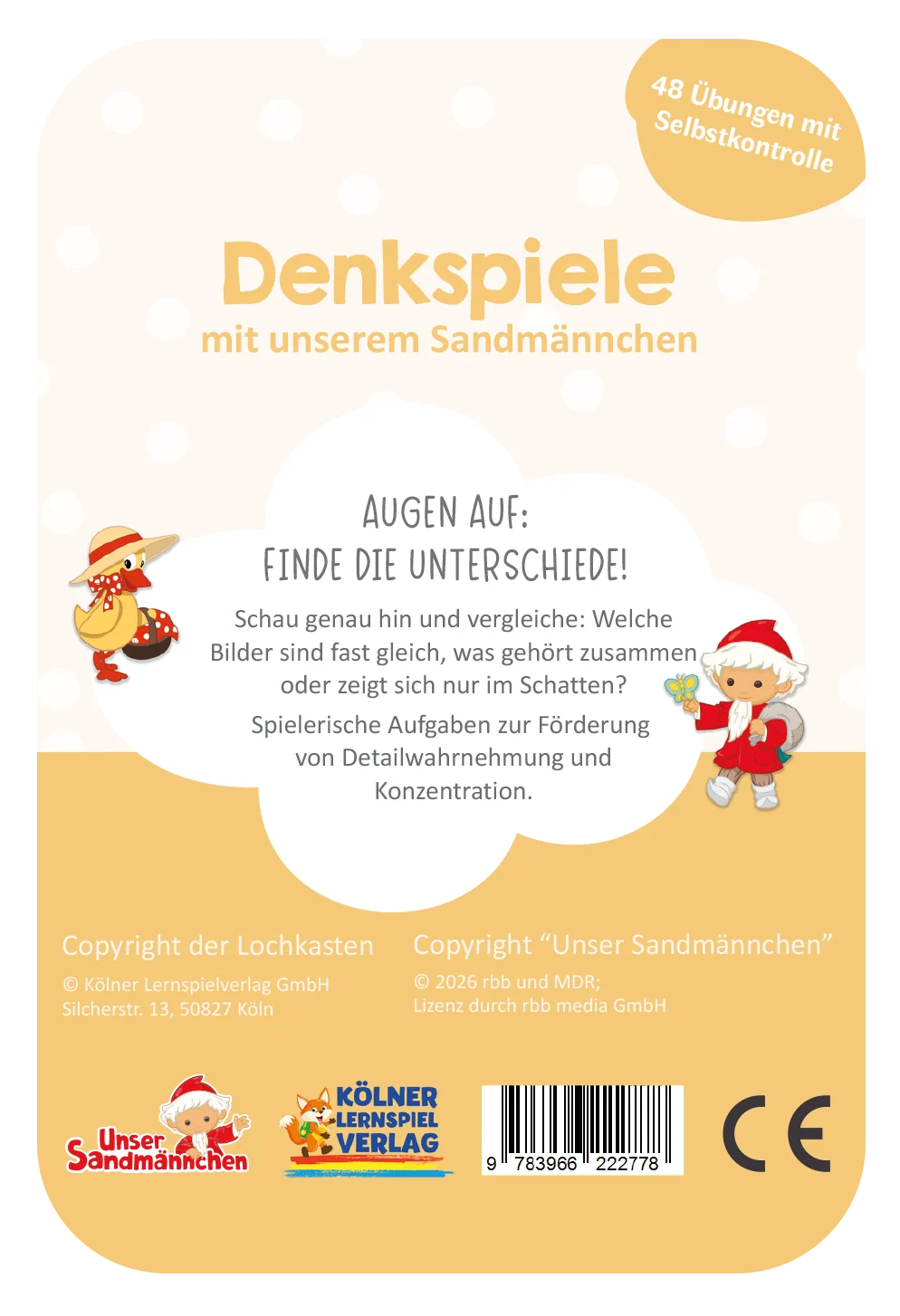 Kölner Lernspielverlag - Kartensatz Denkspiele Sandmännchen 3-4
