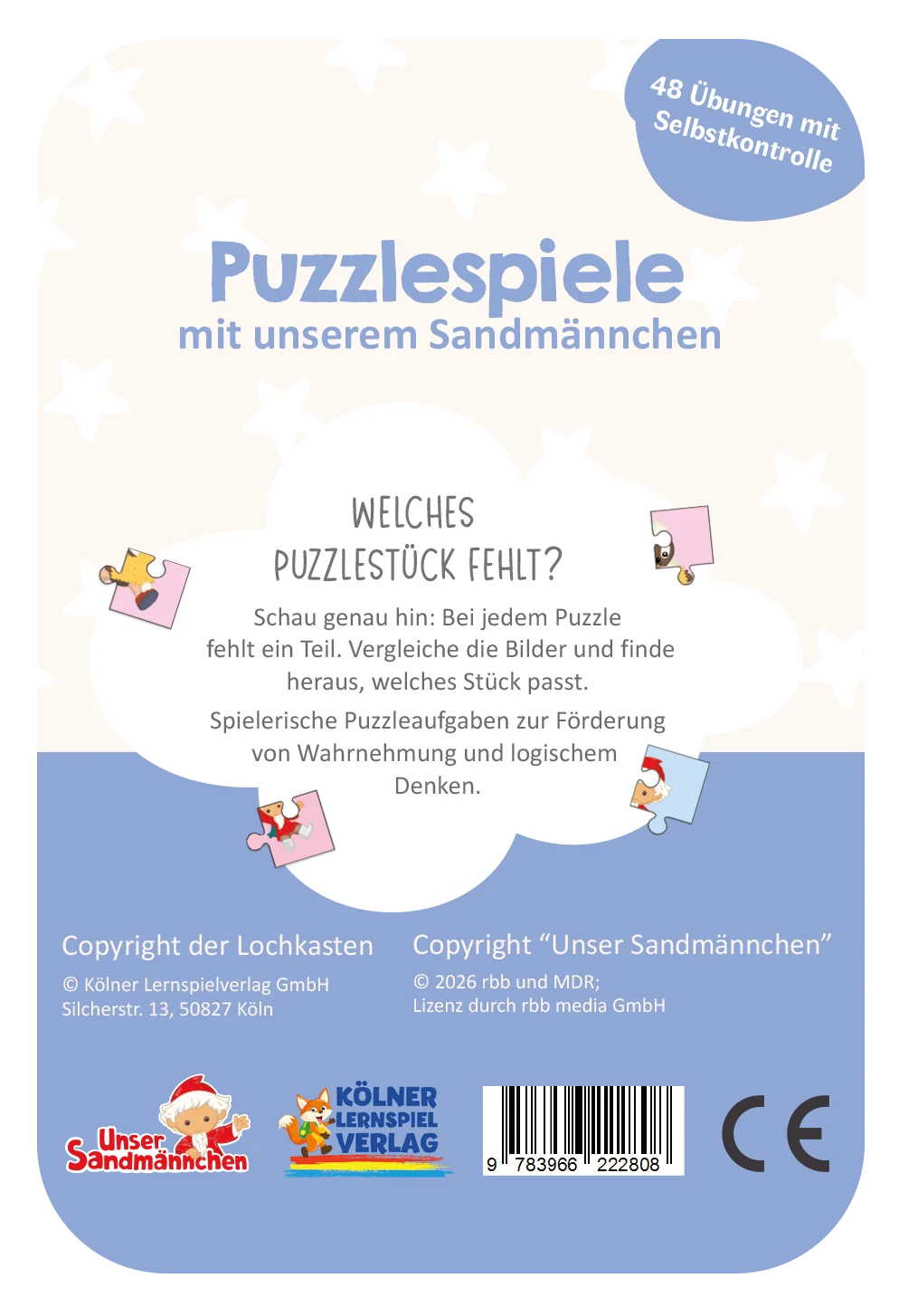Kölner Lernspielverlag - Kartensatz Puzzlespiele Sandmännchen 3-4