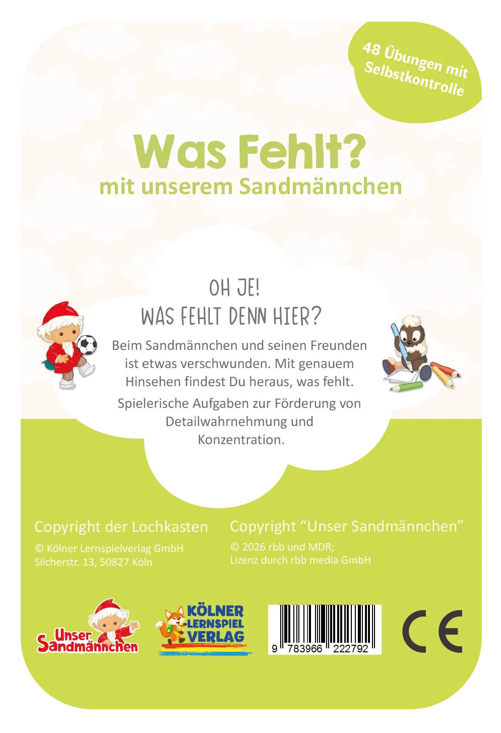 Kölner Lernspielverlag - Kartensatz Was fehlt? Sandmännchen 3-4